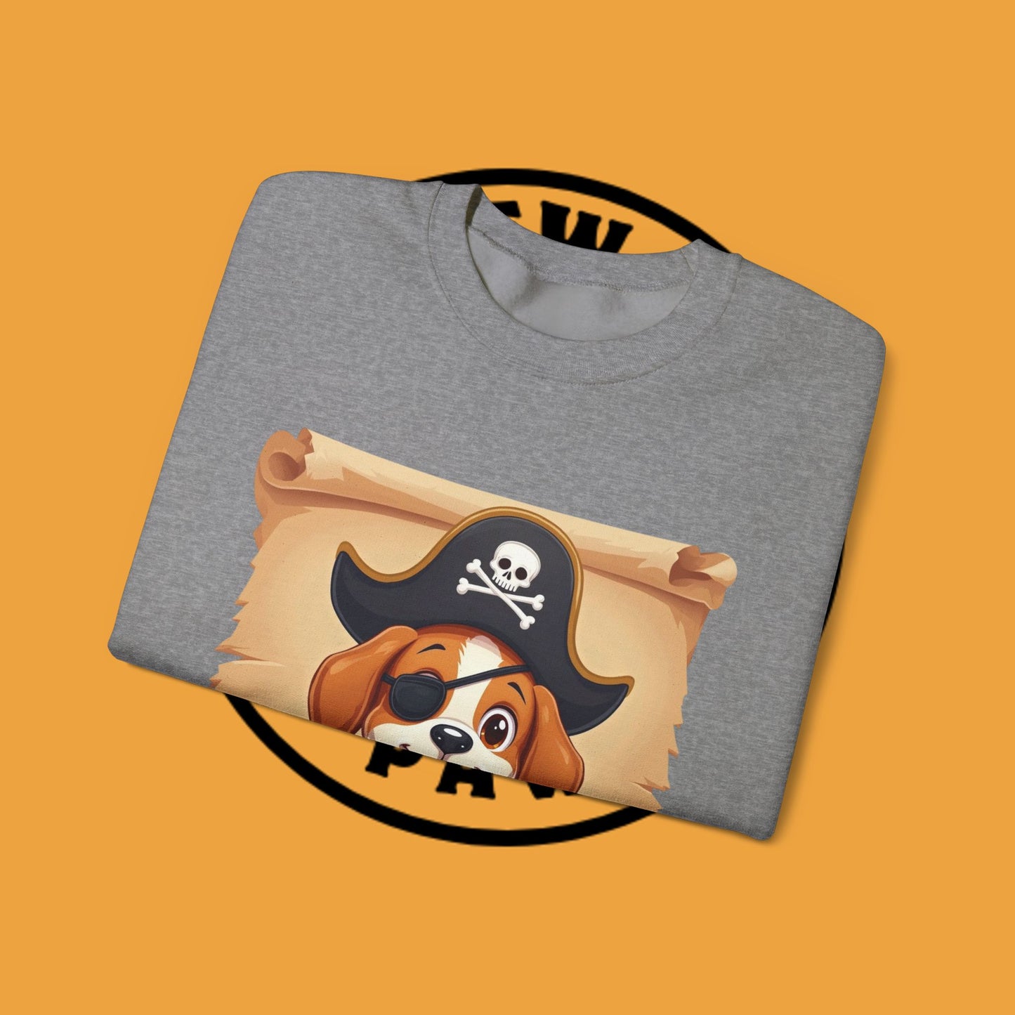 Pirate Dog Crewneck Sweatshirt - Buccaneer Beagle Design with Patch and Hat