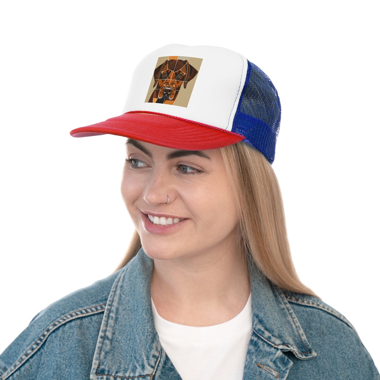 Geometric Dog Trucker Cap - Modern Low Poly Art Design - Unisex Minimalist Cap