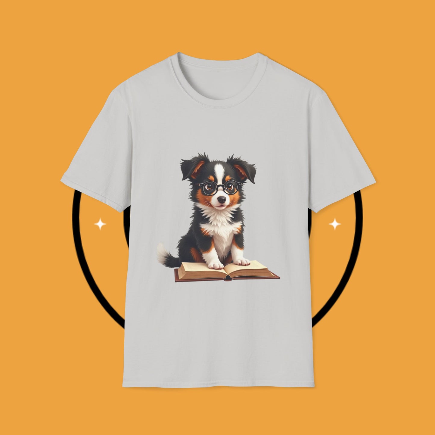 "Professor Puppy - Scholarly Border Collie" - Intellectual Dog T-Shirt - Smart Puppy with Glasses T-Shirt - Scholarly Dog Reading Book Tee | Educational Pet Lover Gift
