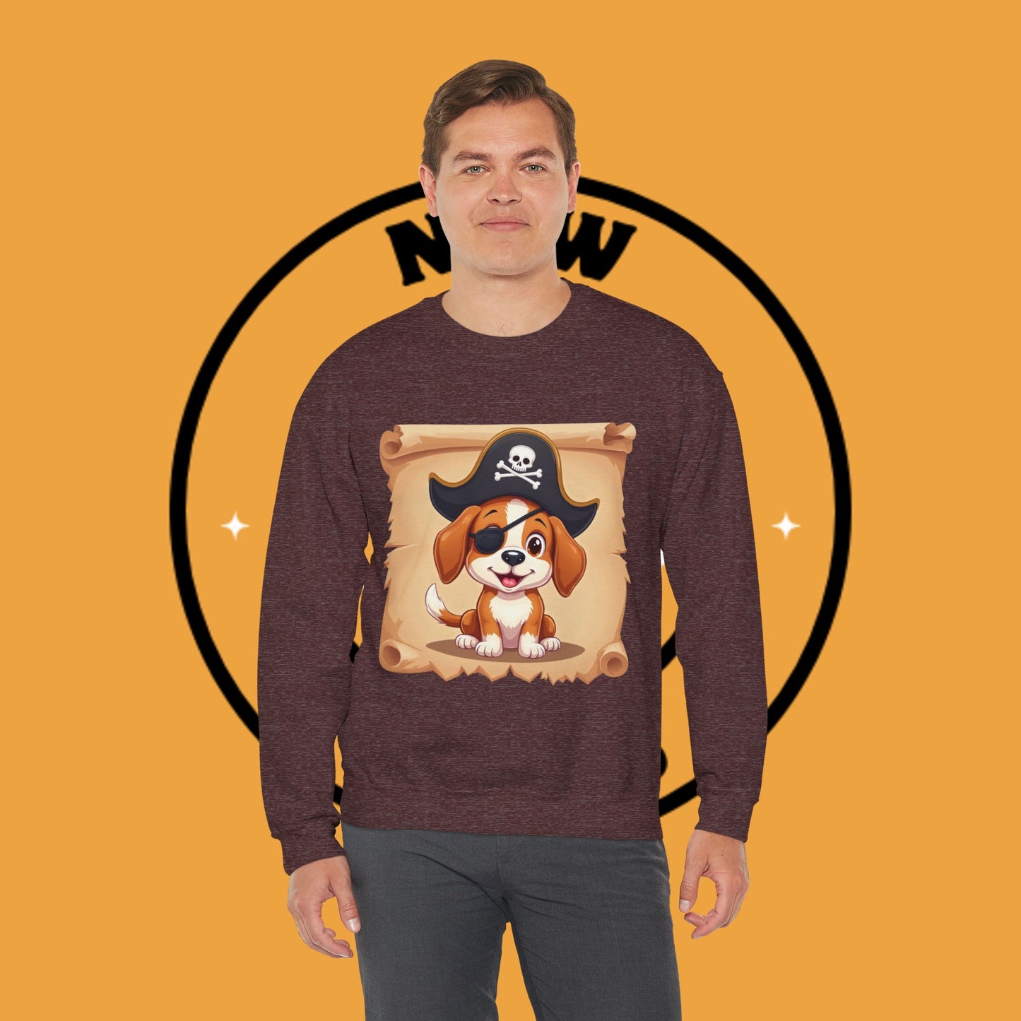 Pirate Dog Crewneck Sweatshirt - Buccaneer Beagle Design with Patch and Hat
