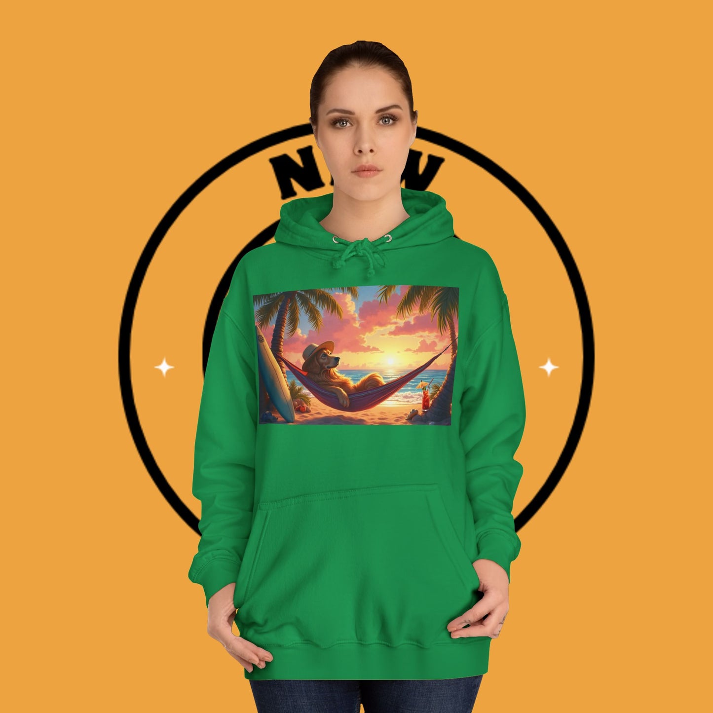Beachside Bliss Golden Retriever Hammock Hoodie - Unisex Hoodies