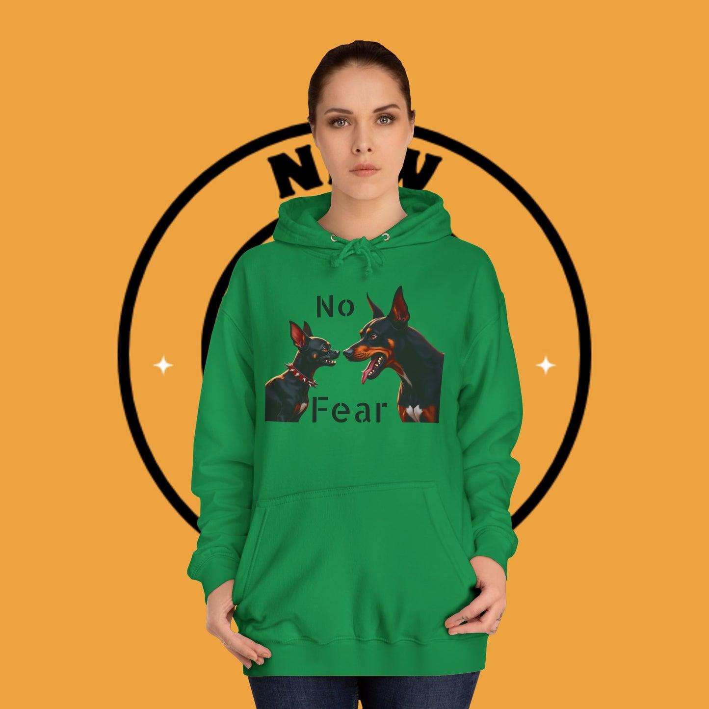 "Fearless Chihuahua vs Doberman Hoodie | Small Dog Big Attitude | David Goliath Pet Art | Brave Little Dog Gift"