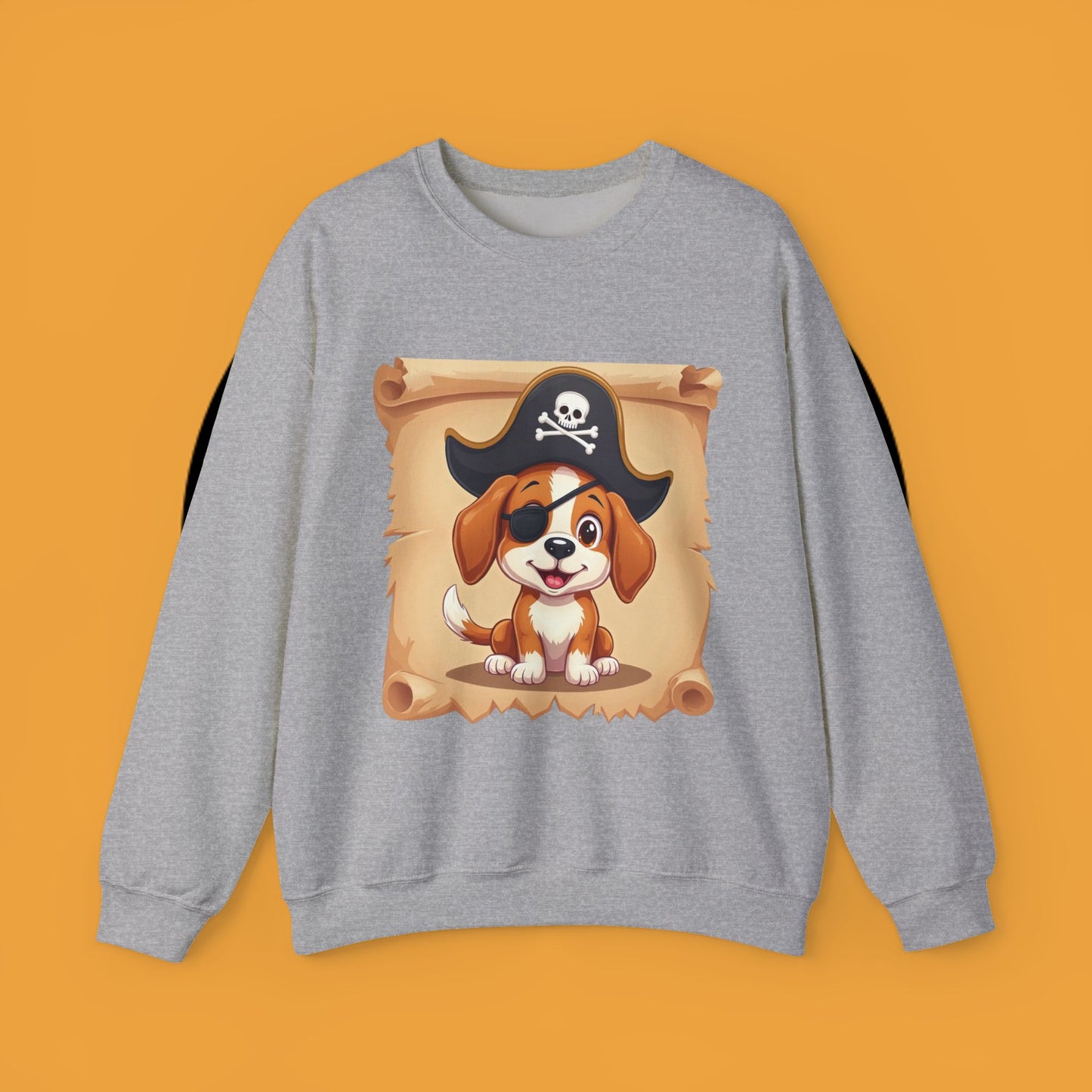 Pirate Dog Crewneck Sweatshirt - Buccaneer Beagle Design with Patch and Hat