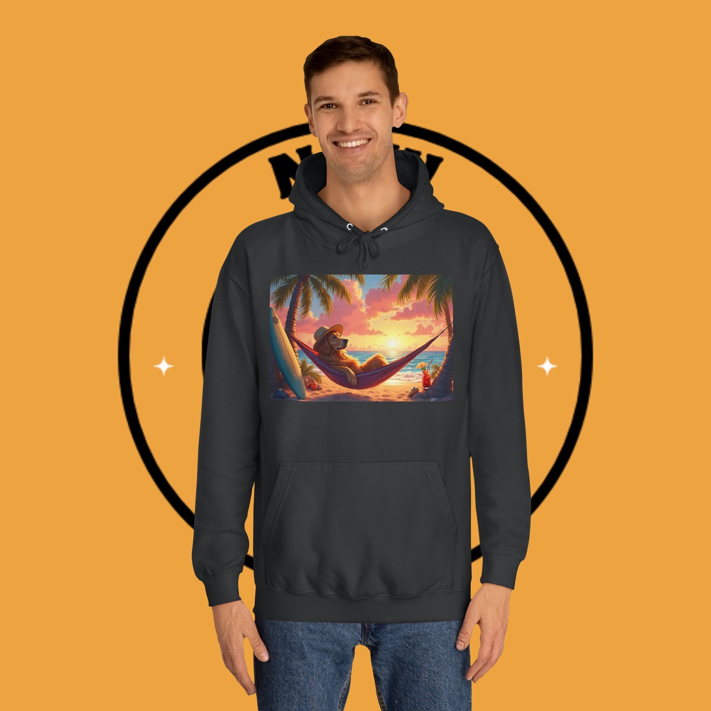 Beachside Bliss Golden Retriever Hammock Hoodie - Unisex Hoodies