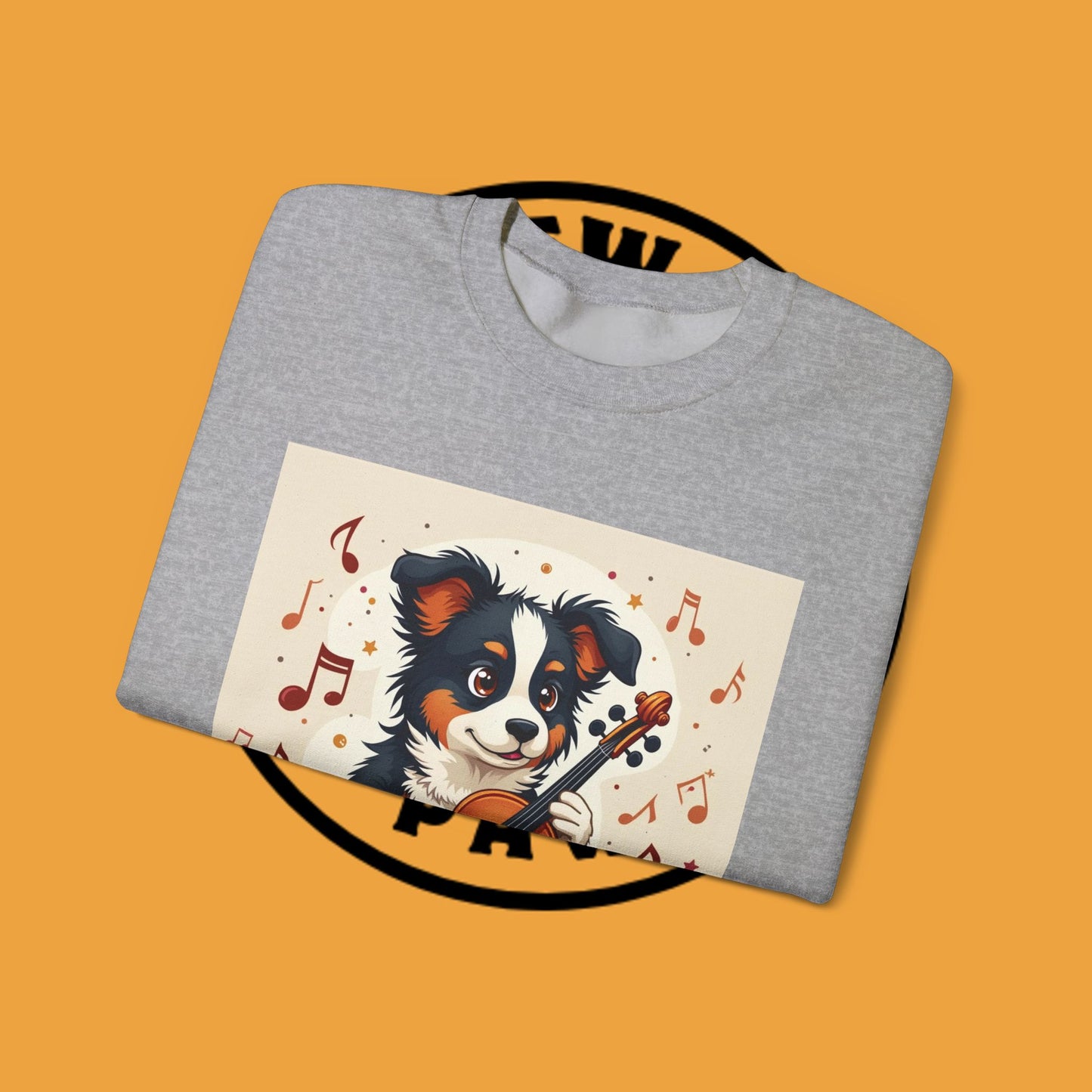 Music Dog Crewneck Sweatshirt - Cute Puppy Violinist with Musical Notes Design | Musician Gift