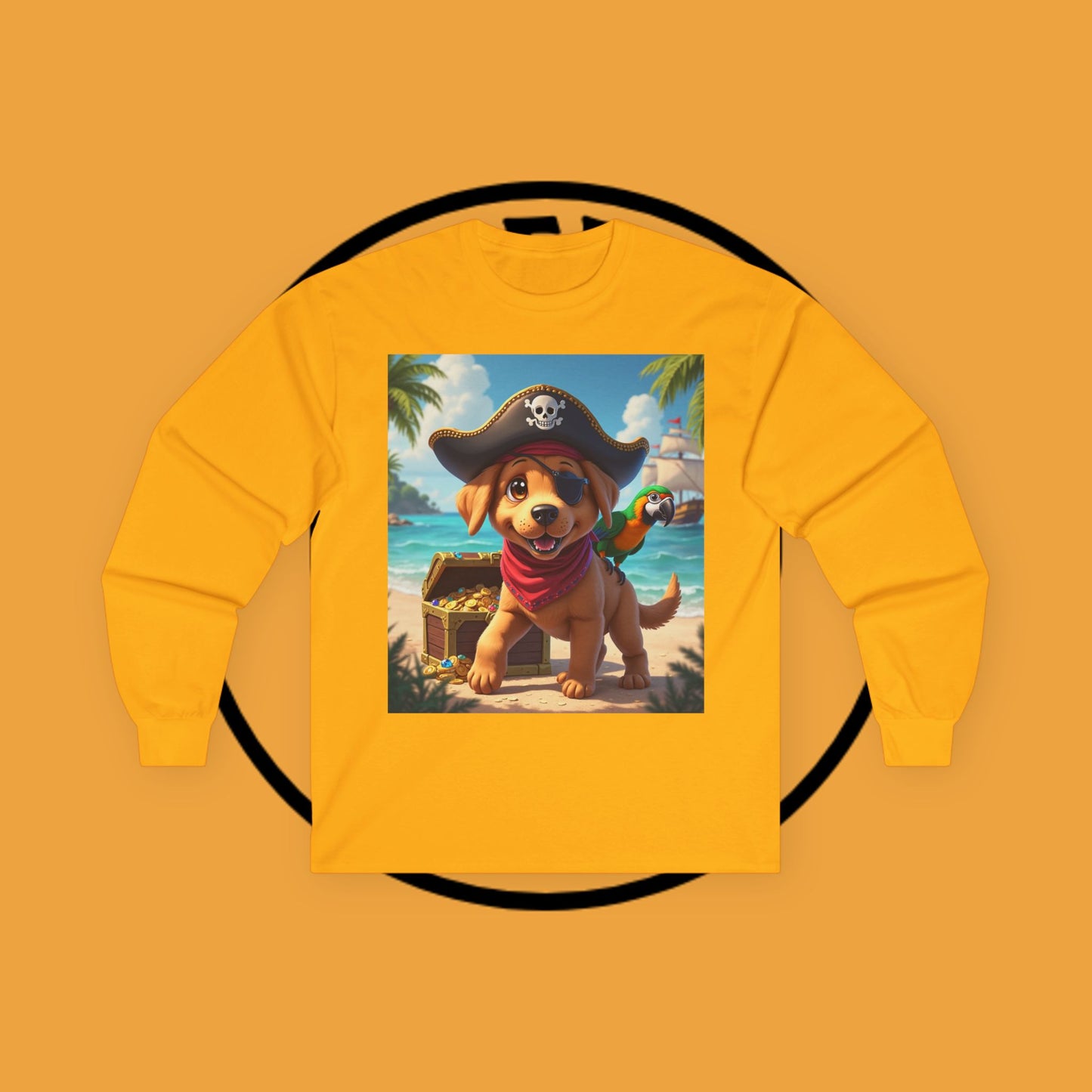 Adventurous Pirate Puppy Long Sleeve T-Shirt - Dog Design with Pirate Hat and Tropical Treasure Long Sleeve T-Shirt for Adventure Lovers π΄β οΈπ¦