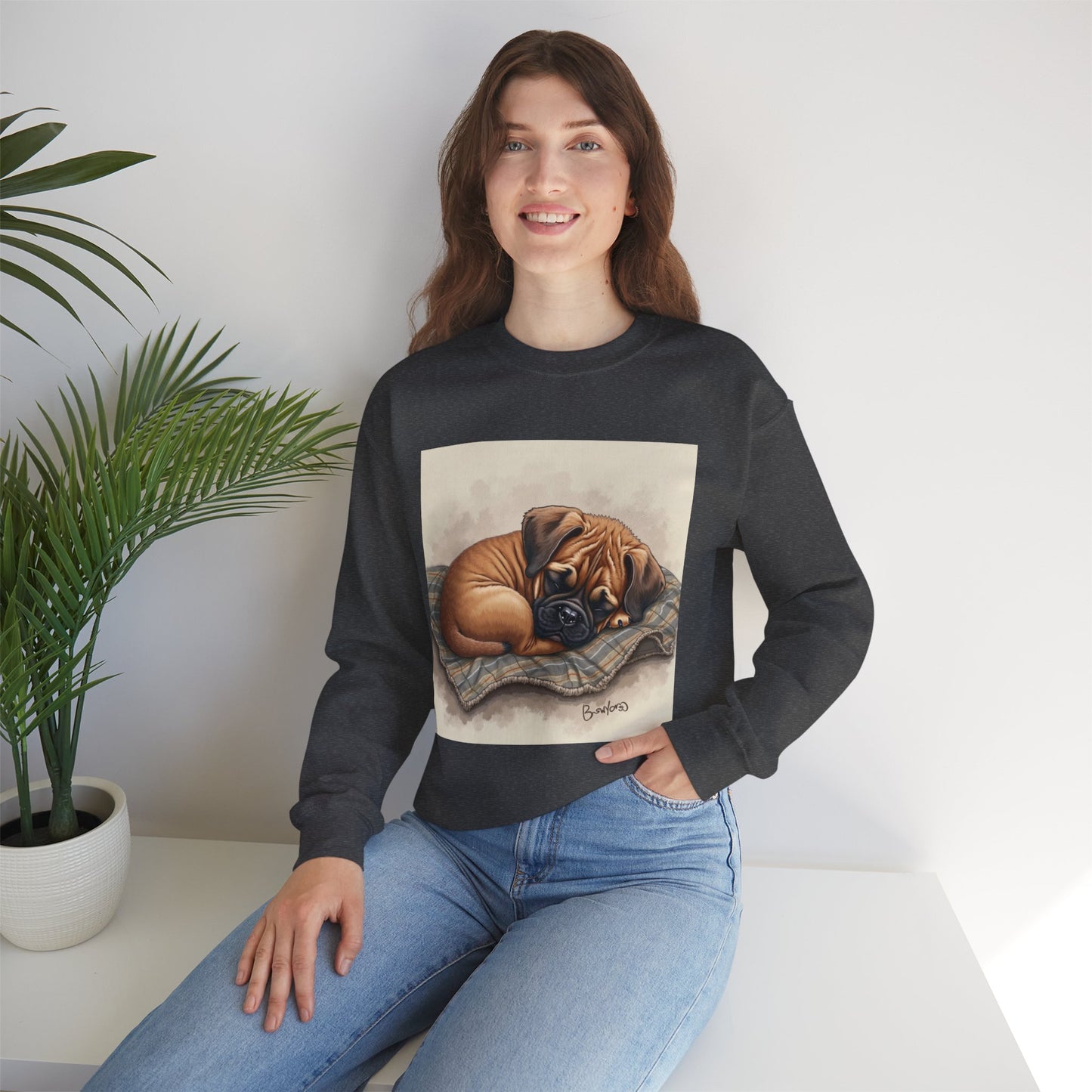 Sleeping Boxer Puppy Crewneck Sweatshirt - Cozy Dog Art Design - Comfort Wear for Pet Lovers