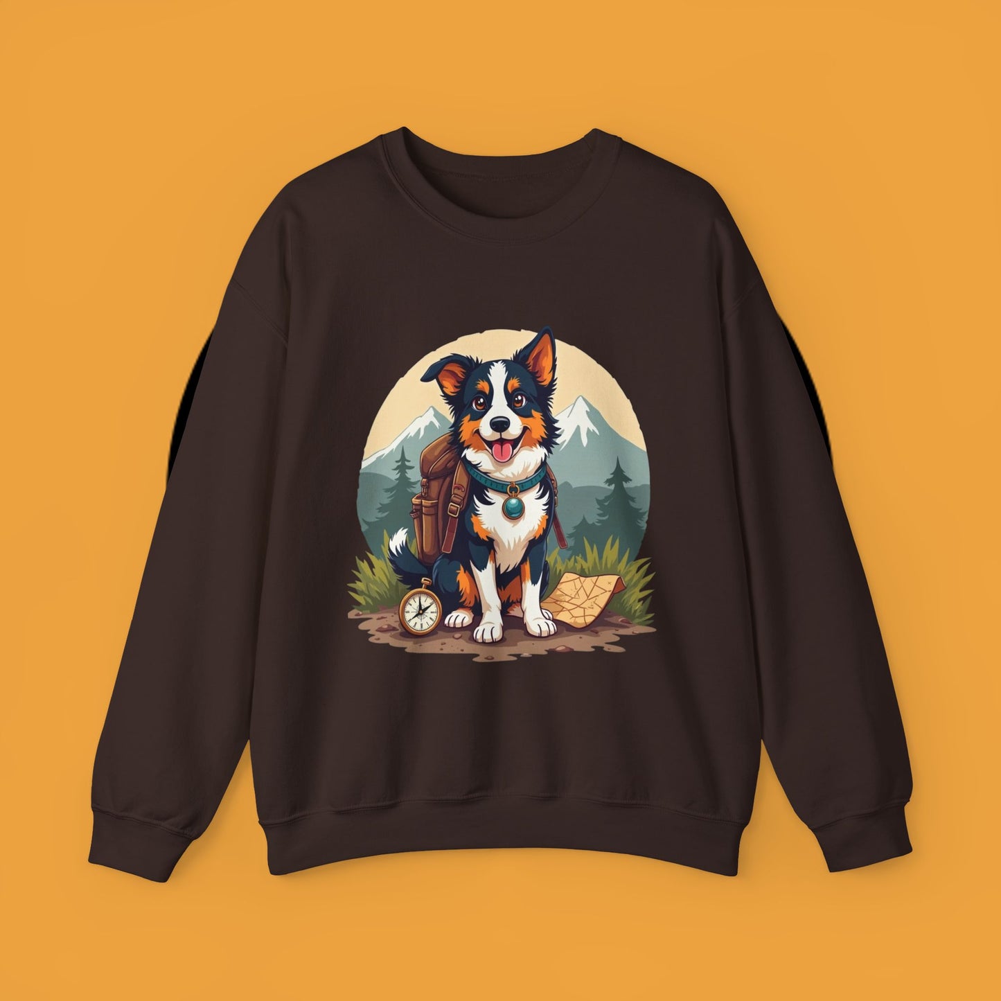 Adventure Dog Hiking Crewneck Sweatshirt - Mountain Explorer Border Collie Design | Outdoor Lover Gift