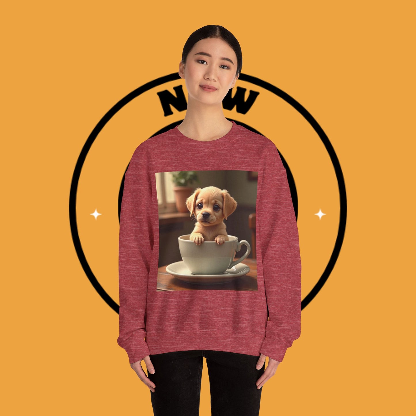 Unisex Dog Lover Crewneck Sweatshirt - Teacup Puppy: Adorable Yellow Lab in Coffee Cup