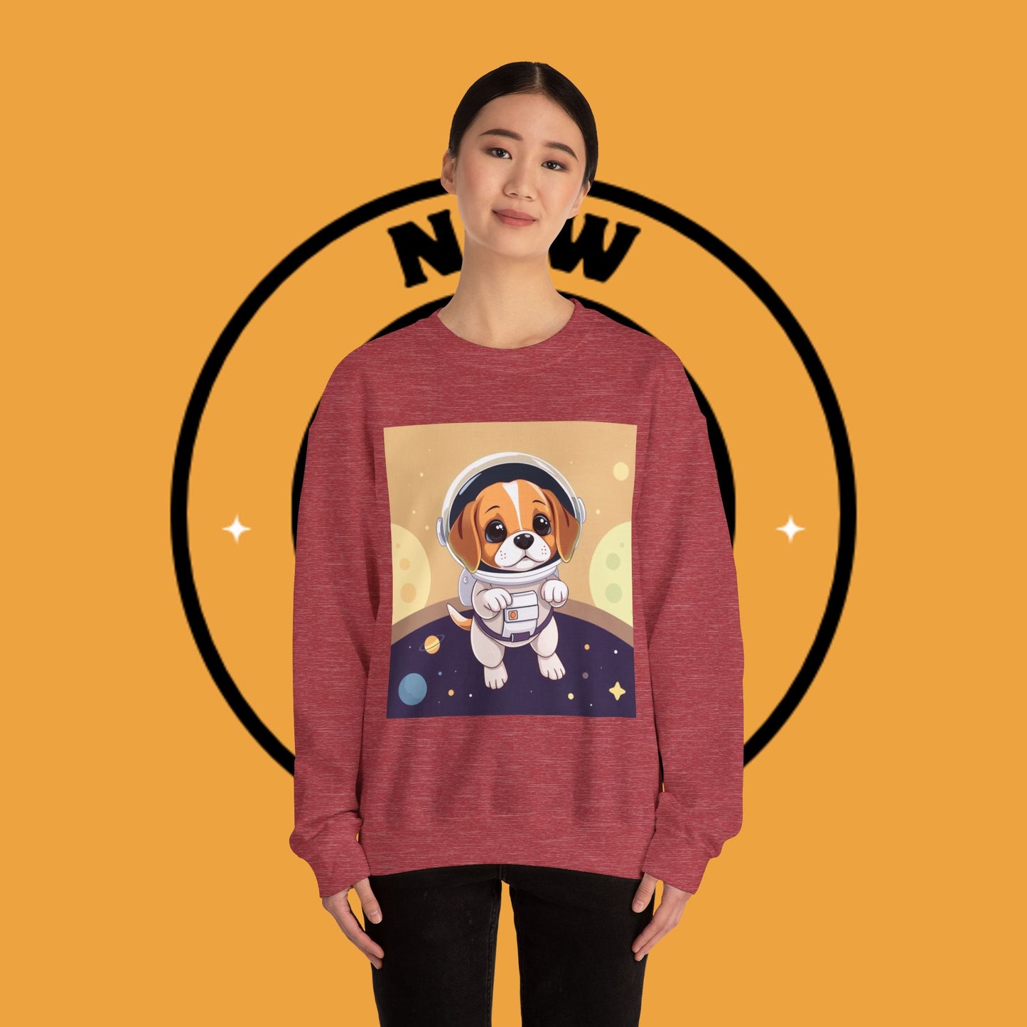 Astronaut Dog Crewneck Sweatshirt - Space Beagle Design with Helmet and Planets