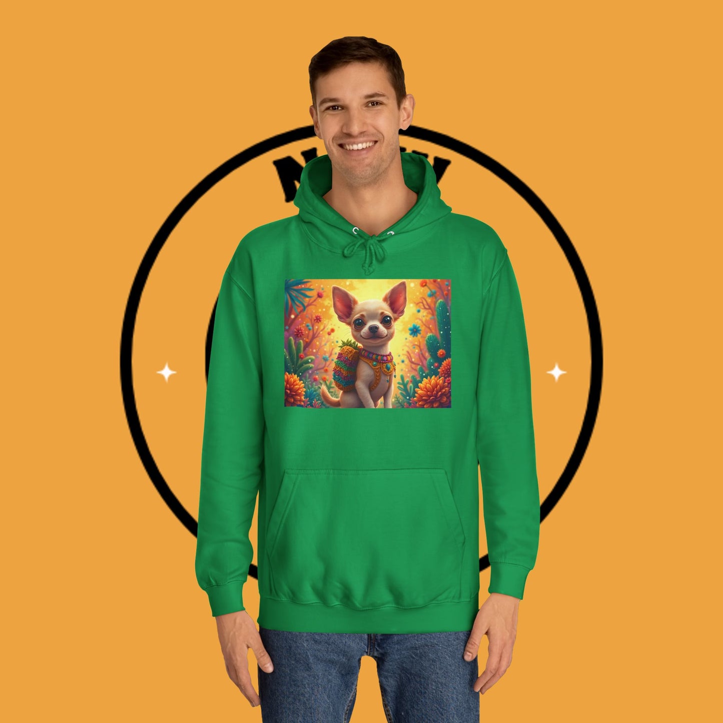 "Mexican Fiesta Chihuahua Hoodie | Day of Dead Dog Art | Colorful Desert Cactus Design | Cinco de Mayo Gift"