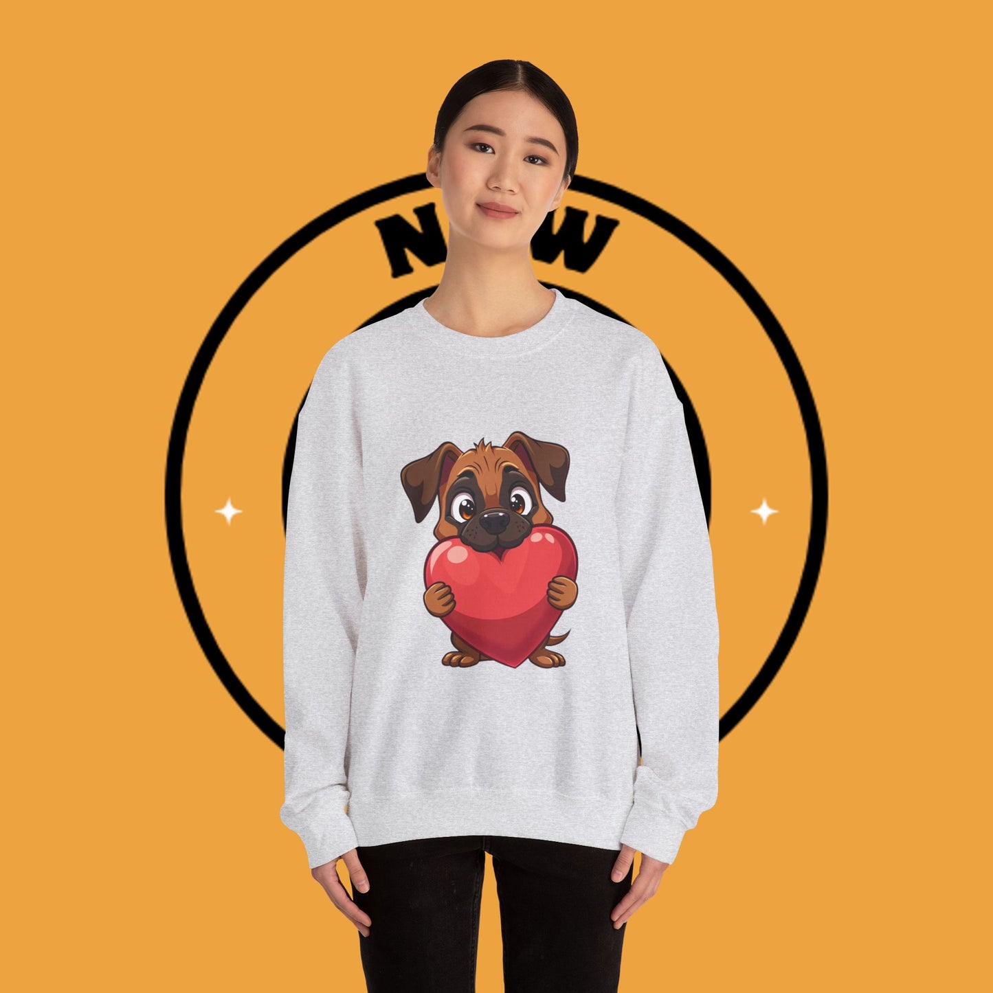 Adorable Puppy Love Heart Crewneck Sweatshirt - Perfect Gift for Dog Lovers
