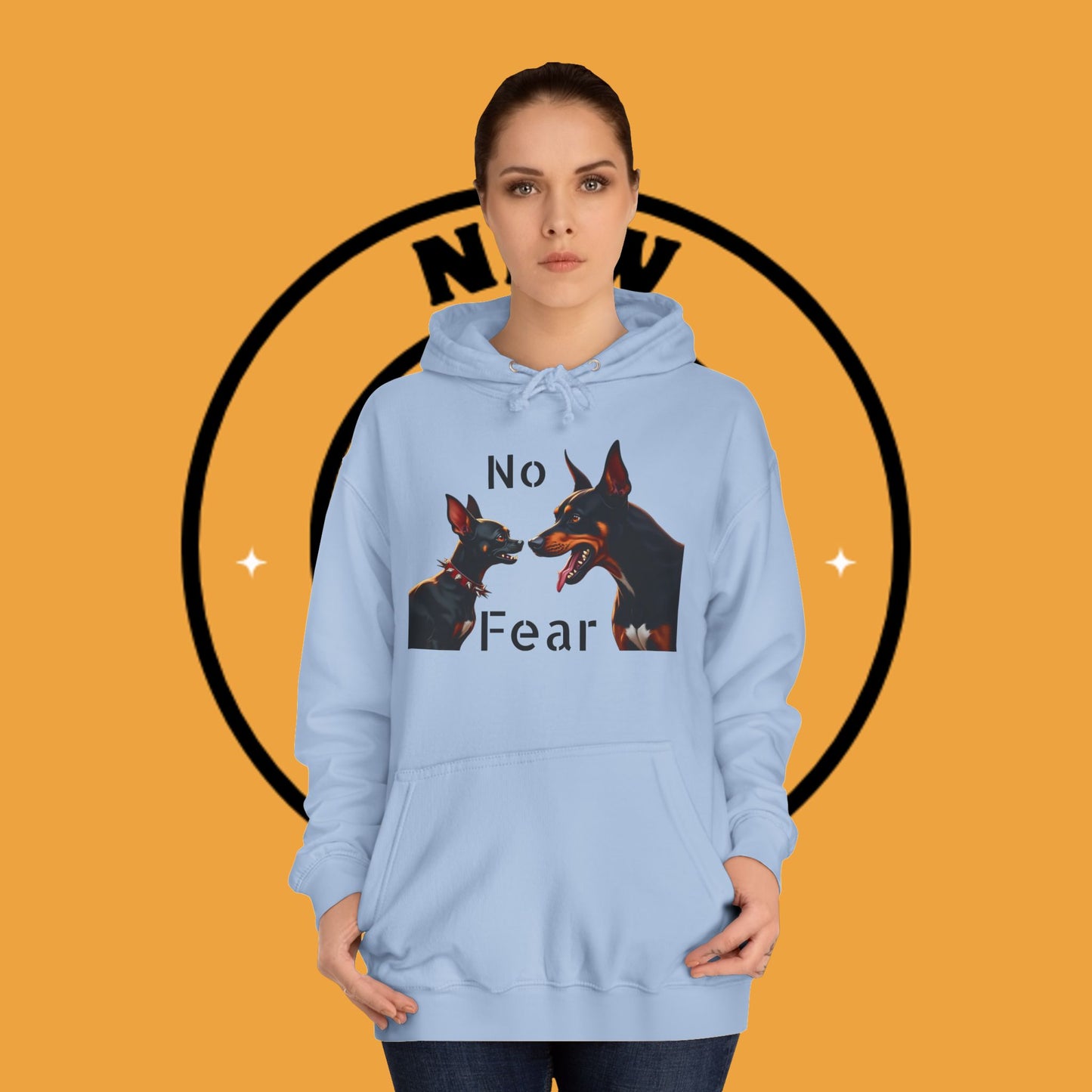 "Fearless Chihuahua vs Doberman Hoodie | Small Dog Big Attitude | David Goliath Pet Art | Brave Little Dog Gift"