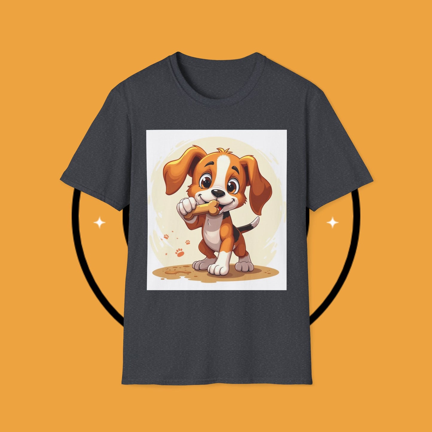 Happy Beagle Puppy with Bone T-Shirt - Cute Cartoon Dog Graphic Tee for Pet Lovers