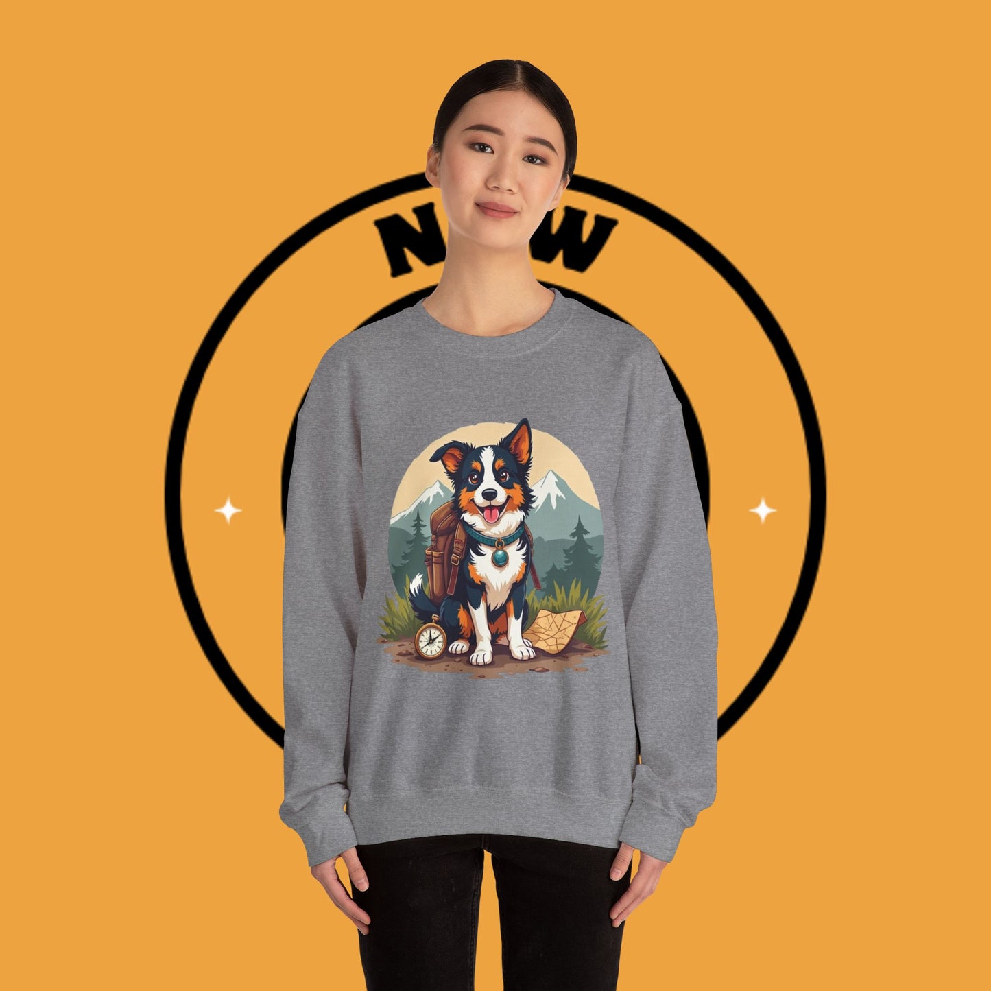 Adventure Dog Hiking Crewneck Sweatshirt - Mountain Explorer Border Collie Design | Outdoor Lover Gift