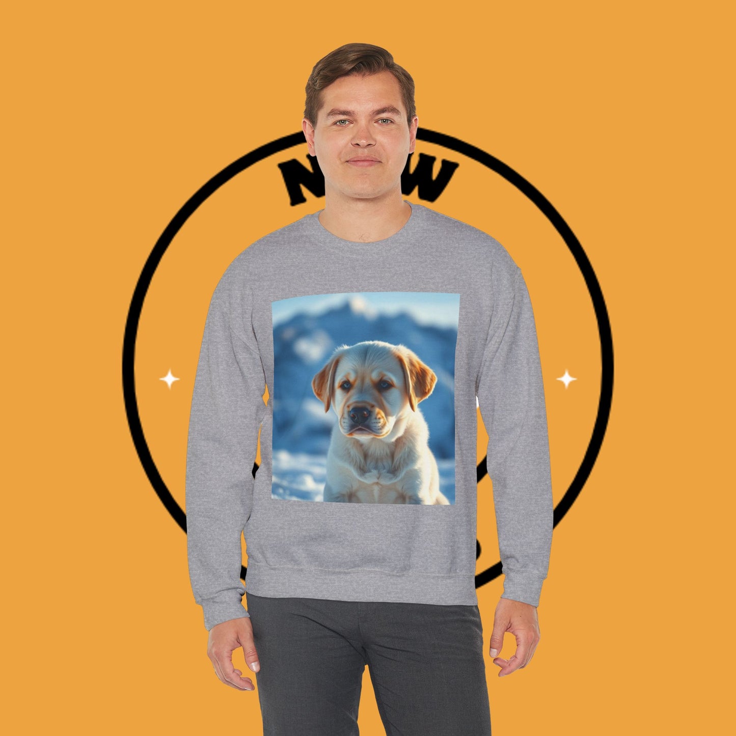 Crewneck Sweatshirt - Cute Labrador Puppy with Blue Eyes - Adorable Dog Portrait in Snow