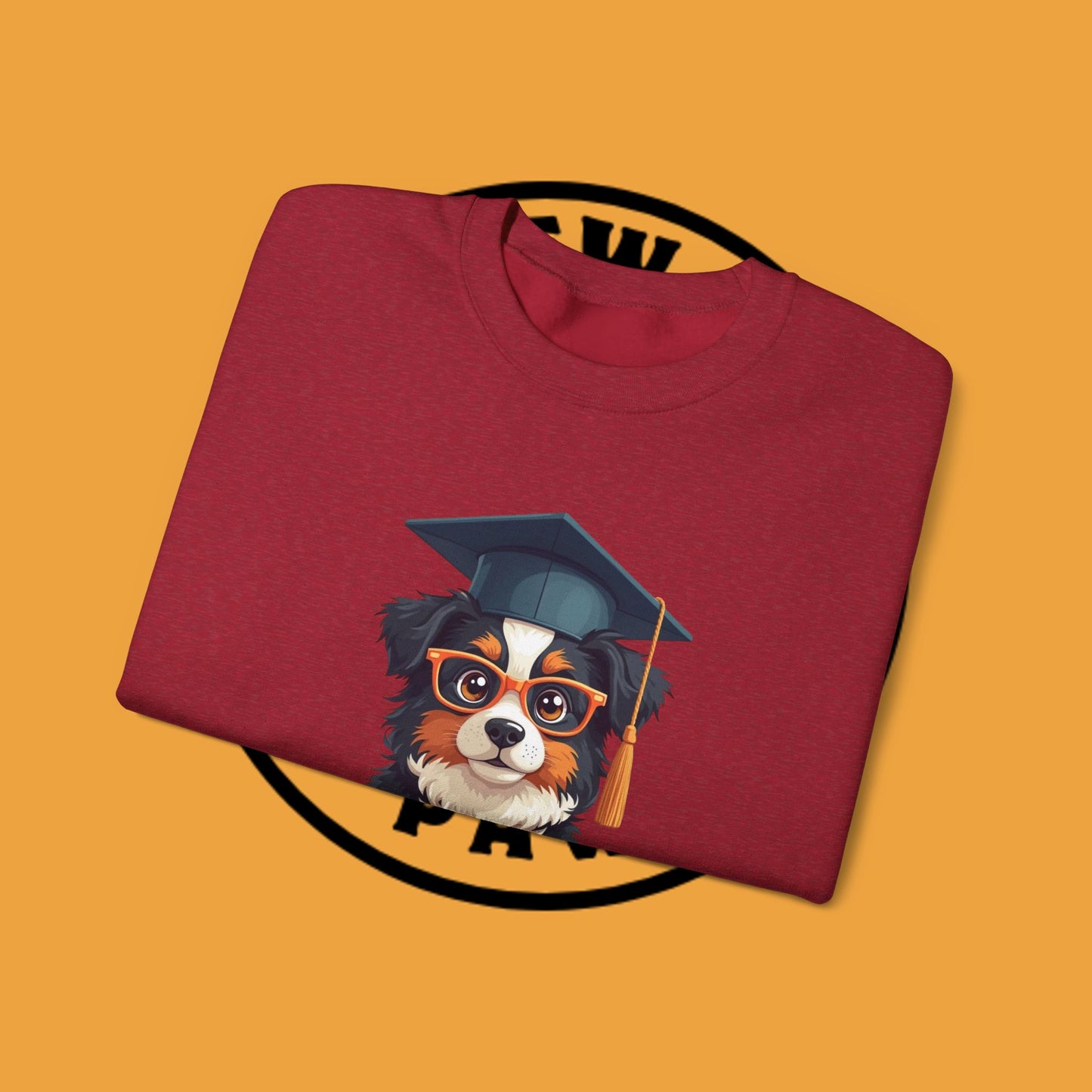 Graduation Dog Crewneck Sweatshirt - Smart Puppy Graduate Cap Books | Academic Achievement Gift