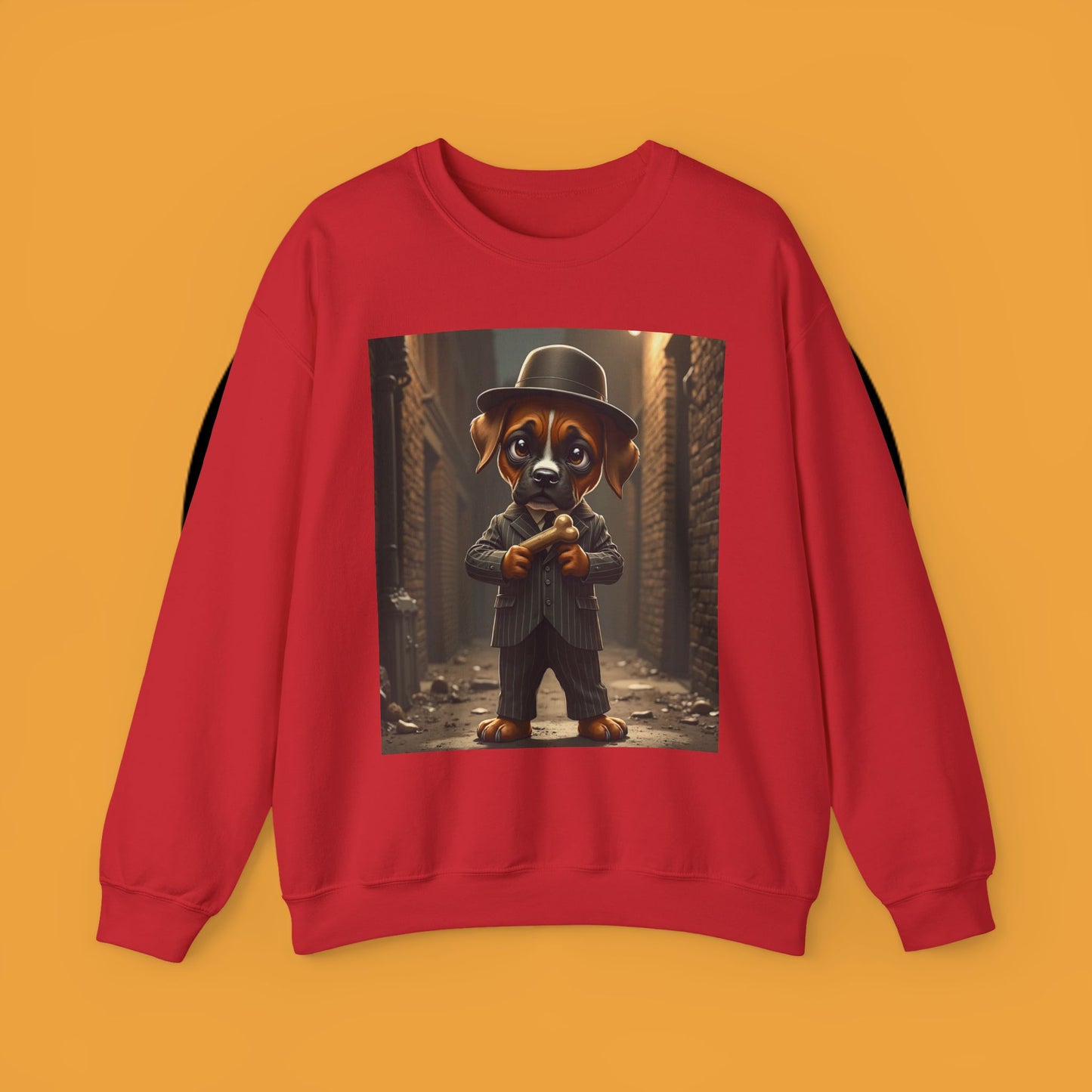 Gangster Puppy Fedora Crewneck Sweatshirt - Vintage Dog Boss Design - Retro Pet Lover Style