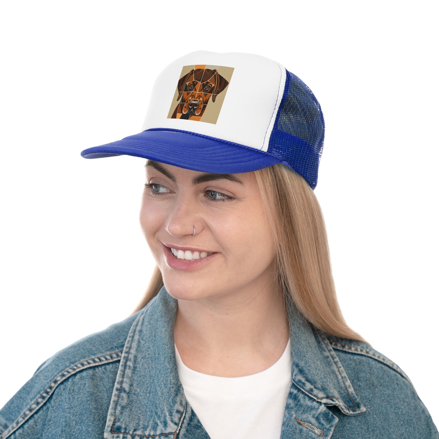 Geometric Dog Trucker Cap - Modern Low Poly Art Design - Unisex Minimalist Cap