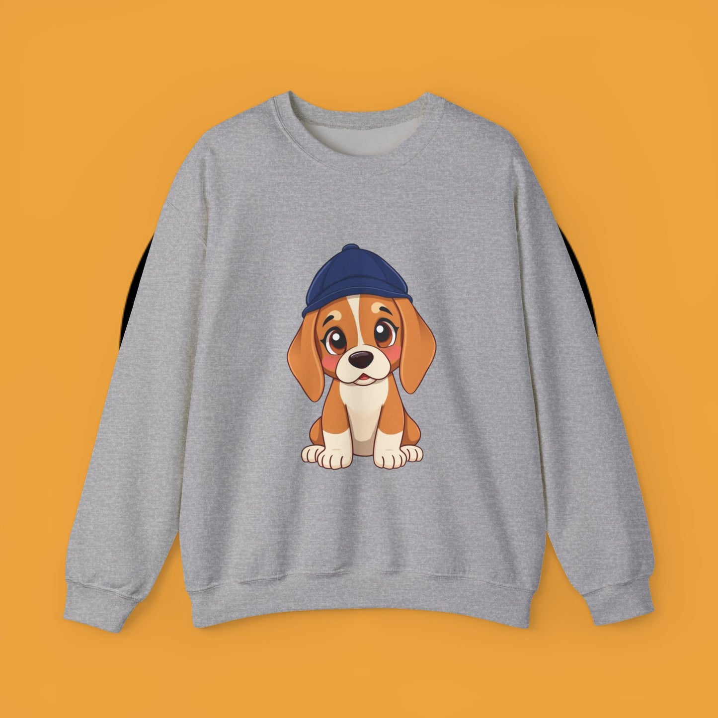 Beagle Puppy Crewneck Sweatshirt with Hat - Adorable Kawaii Dog Design