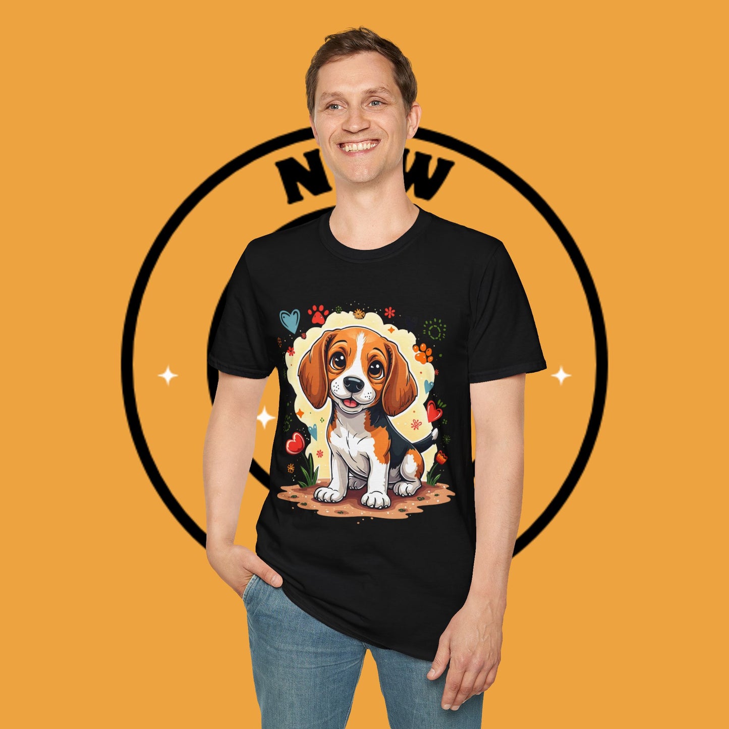 Adorable Beagle Puppy with Hearts & Paws T-Shirt - Cute Dog Love Design Graphic Tee