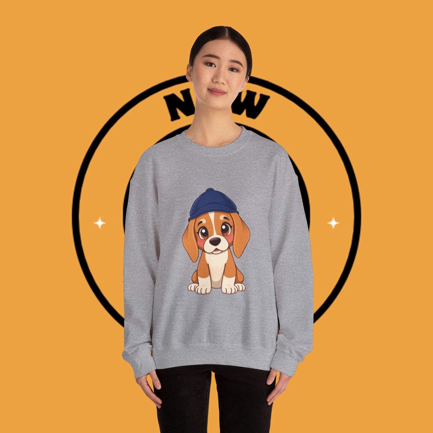 Beagle Puppy Crewneck Sweatshirt with Hat - Adorable Kawaii Dog Design