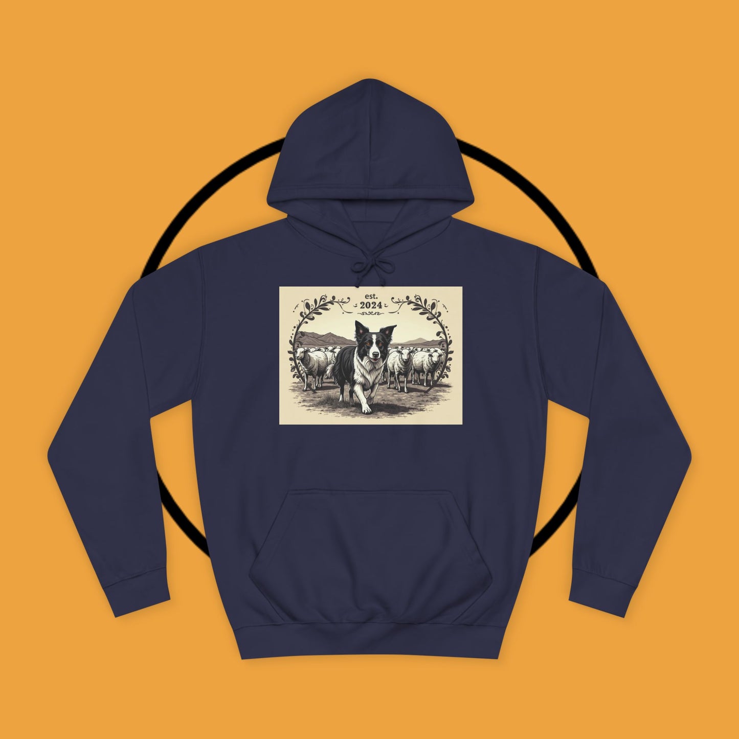 "Border Collie Sheep Herding Hoodie - Vintage Farm Life Est. 2024 Sweatshirt | Premium Pastoral Dog Design"