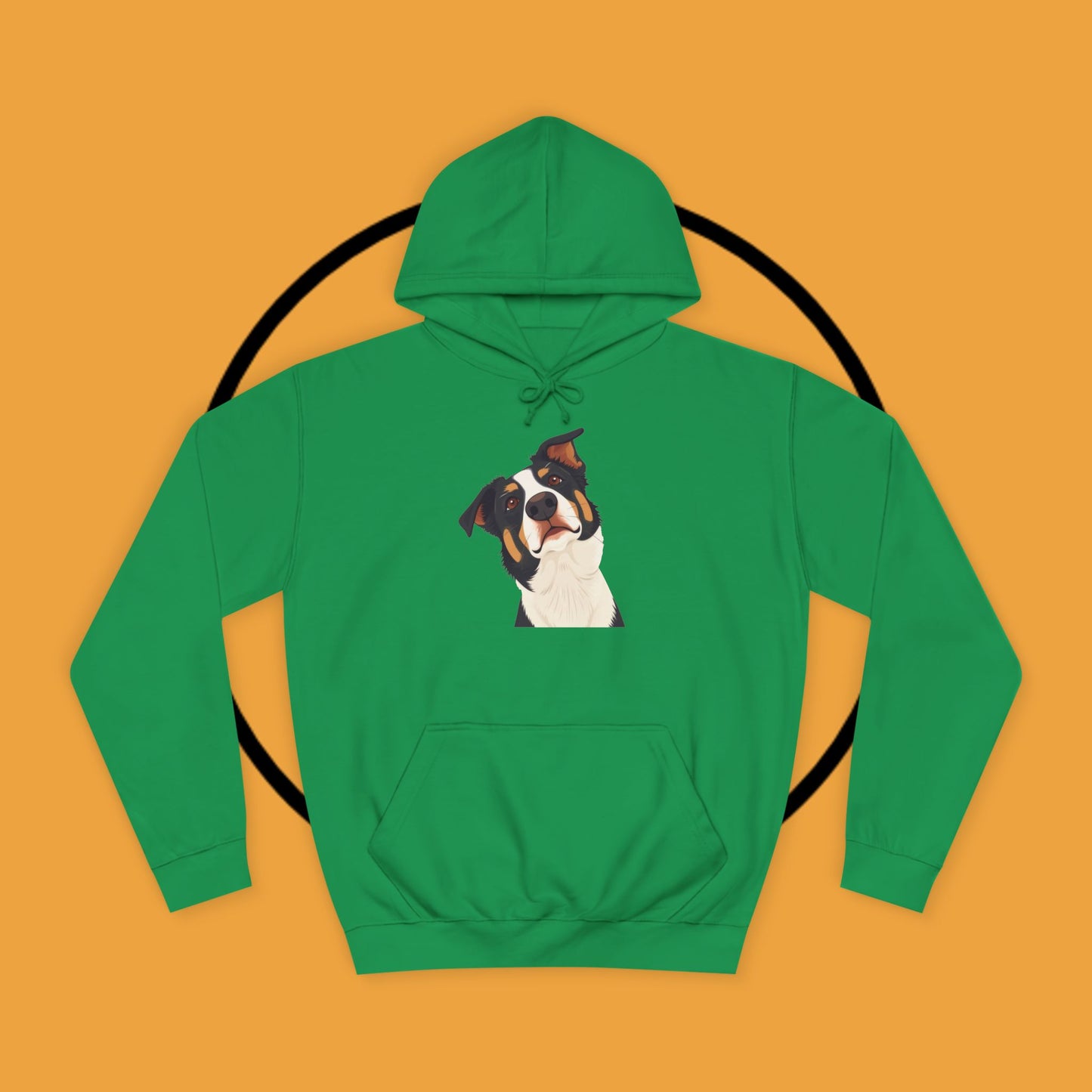"Happy Border Collie Hoodie - Playful Cartoon Dog with Tilted Head Design | Cute Animal Streetwear"