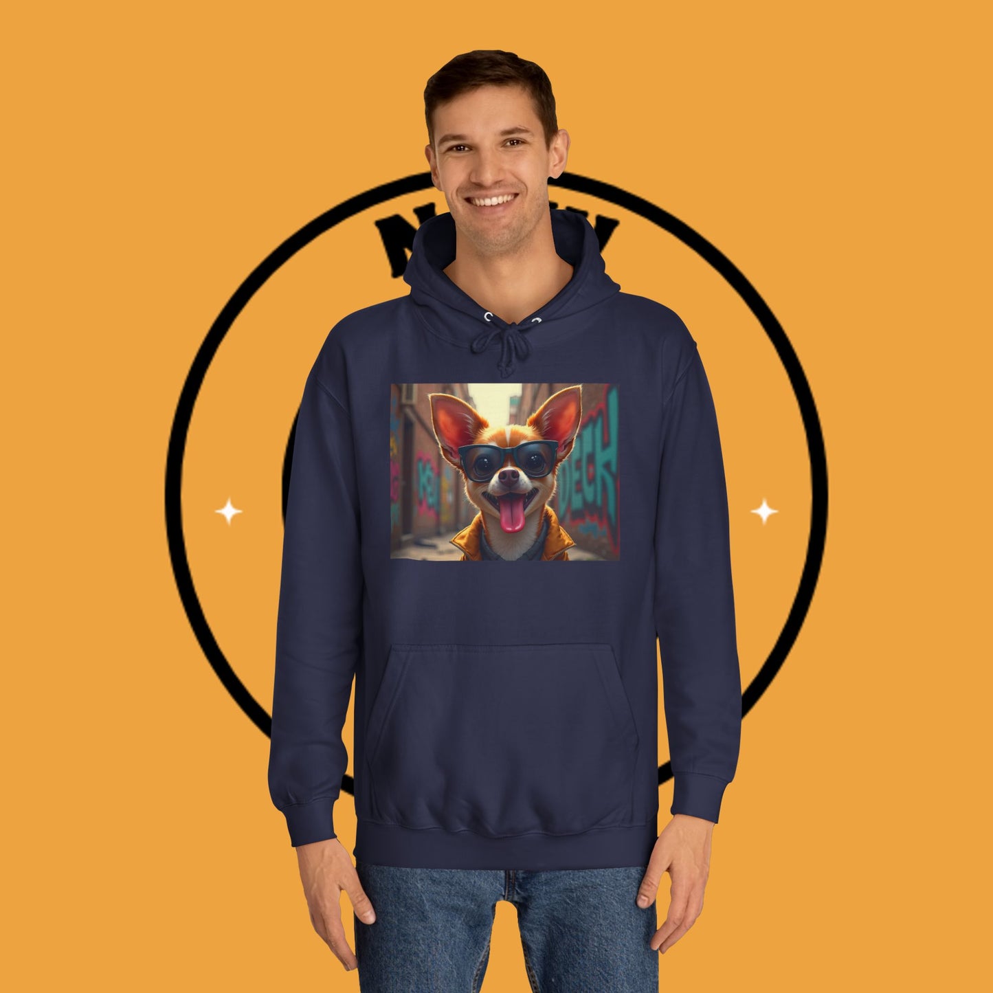 "Hip Chihuahua Sunglasses Hoodie | Cool Street Dog Art | Urban Hipster Pet Fashion | Trendy Animal Streetwear"