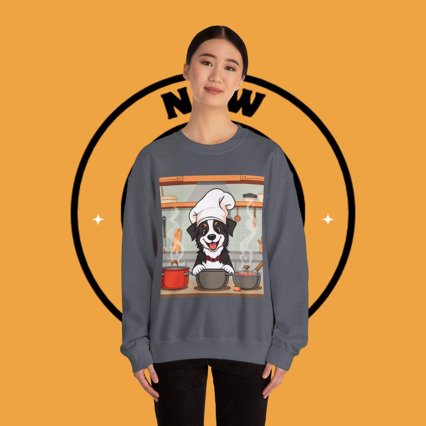 Chef Dog Crewneck Sweatshirt - Cute Puppy Cook with Chef Hat Kitchen Design | Culinary Lover Gift