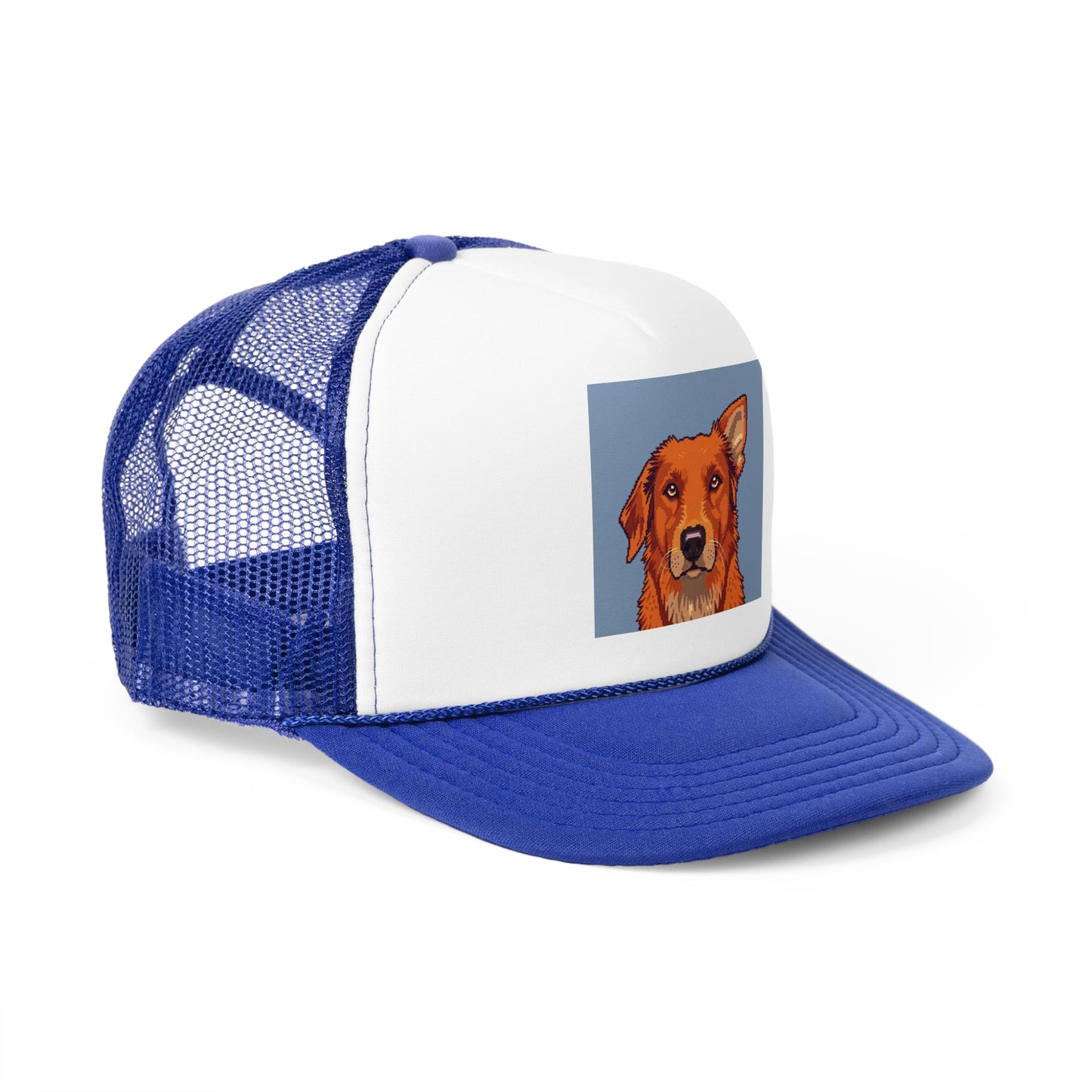 Pixel Art Dog Trucker Cap - Retro Gaming Golden Retriever Design - Unisex Adjustable Cap