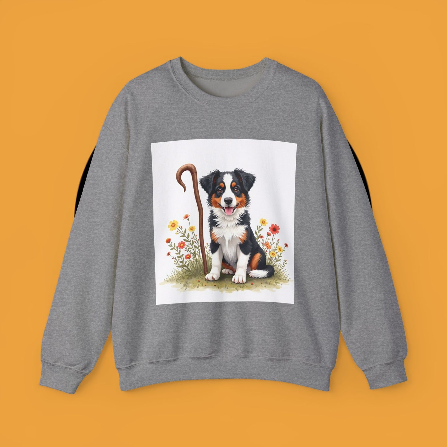 Border Collie Puppy Shepherd's Crook Crewneck Sweatshirt - Pastoral Dog Art | Farm Life Gift