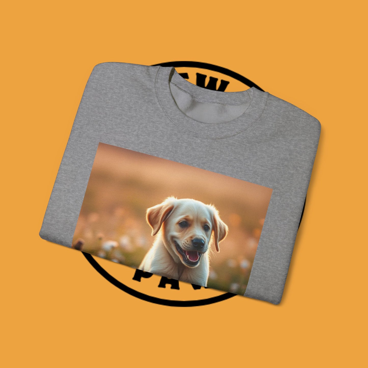 Unisex Dog Lover Crewneck Sweatshirt - Playful Labrador Puppy Running Through Wildflower Meadow