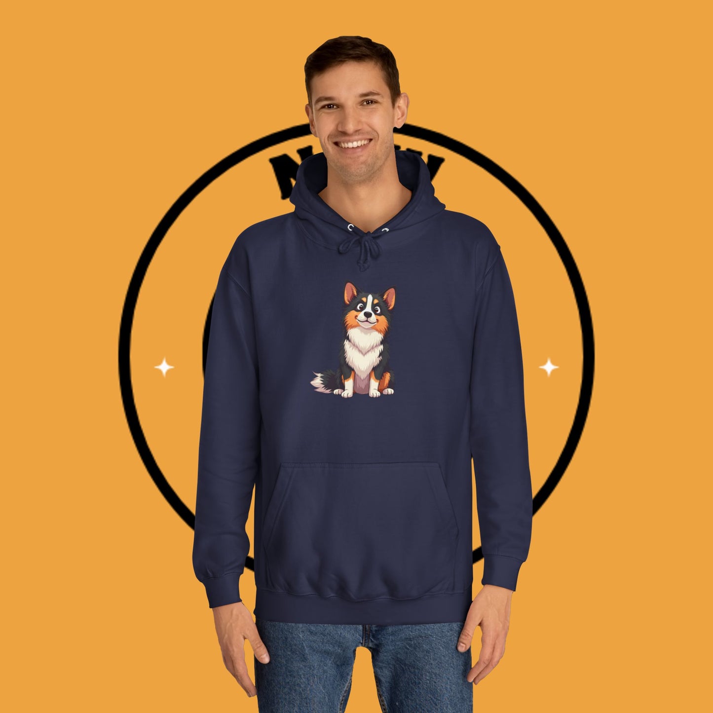 "Cute Tricolor Puppy Hoodie - Adorable Cartoon Dog Design | Kawaii Animal Streetwear for Dog Lovers"