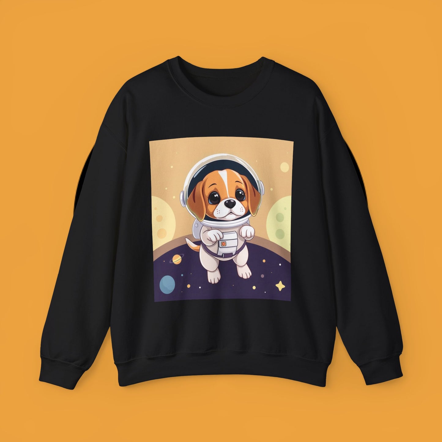 Astronaut Dog Crewneck Sweatshirt - Space Beagle Design with Helmet and Planets