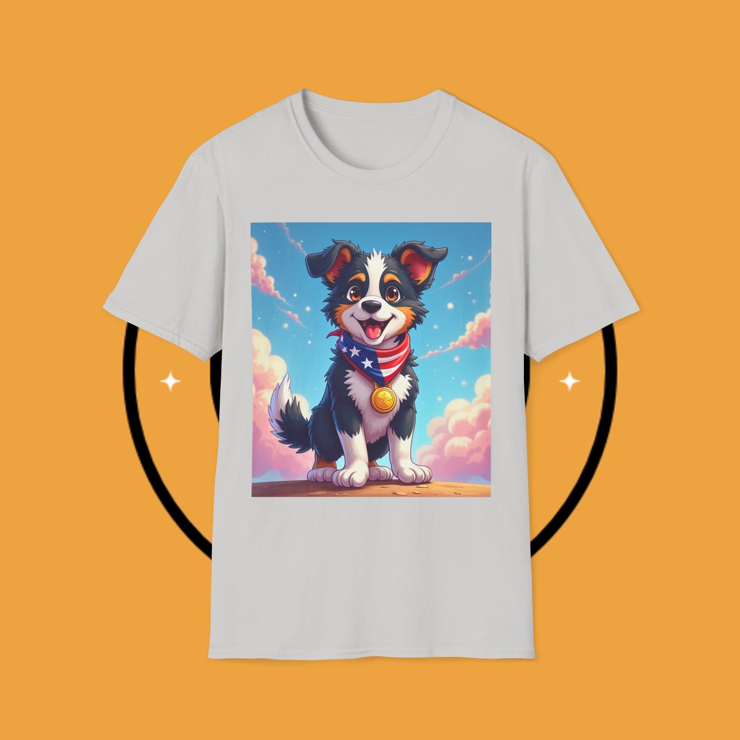 "All-American Champion Puppy" - Patriotic Hero Dog T-Shirt - Patriotic Puppy Dog T-Shirt - American Flag Bandana Champion Dog Tee | USA Pride Pet Lover Gift