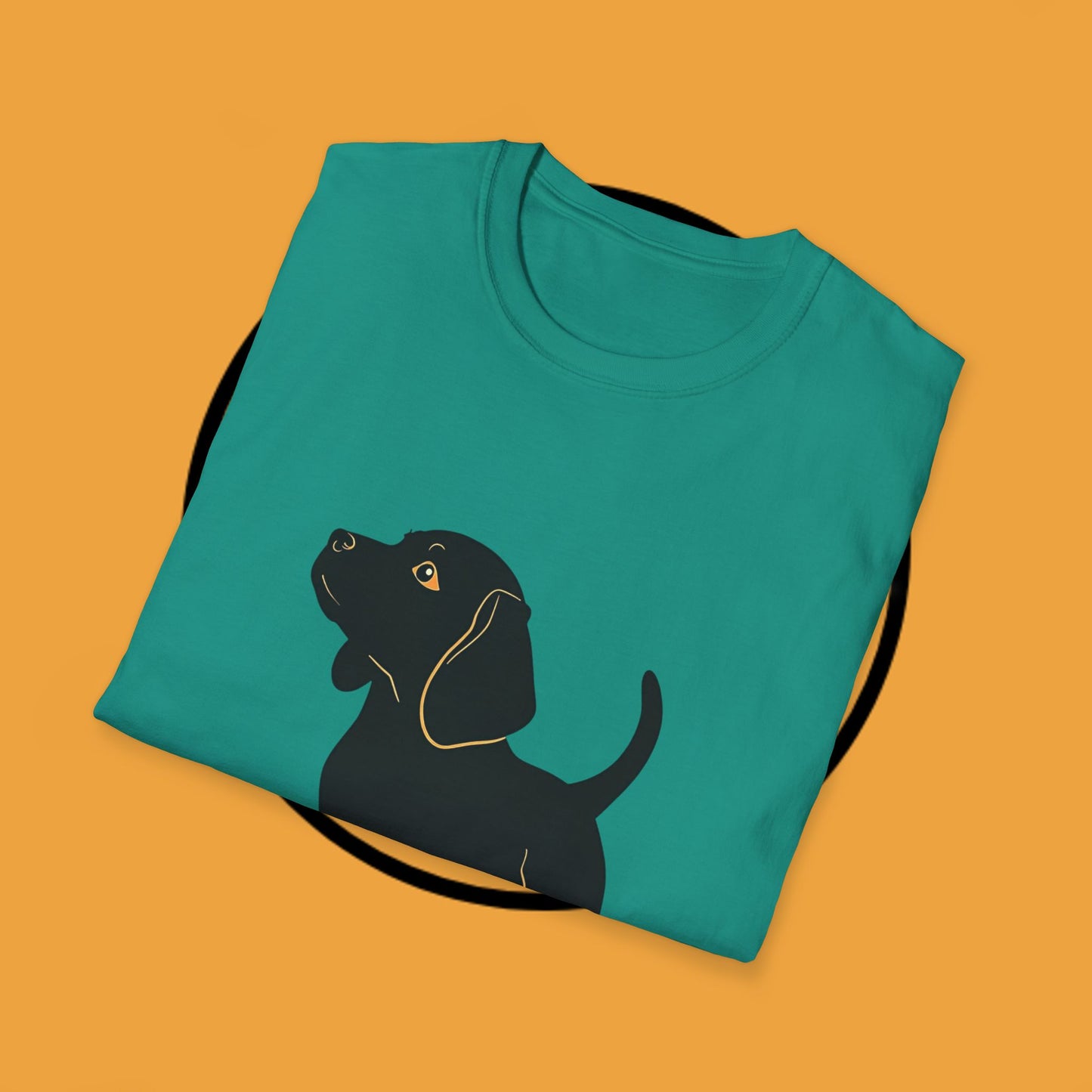Minimalist Black Beagle Puppy T-Shirt - Simple Dog Silhouette Design | Modern Pet Lover Tee with Gold Accents