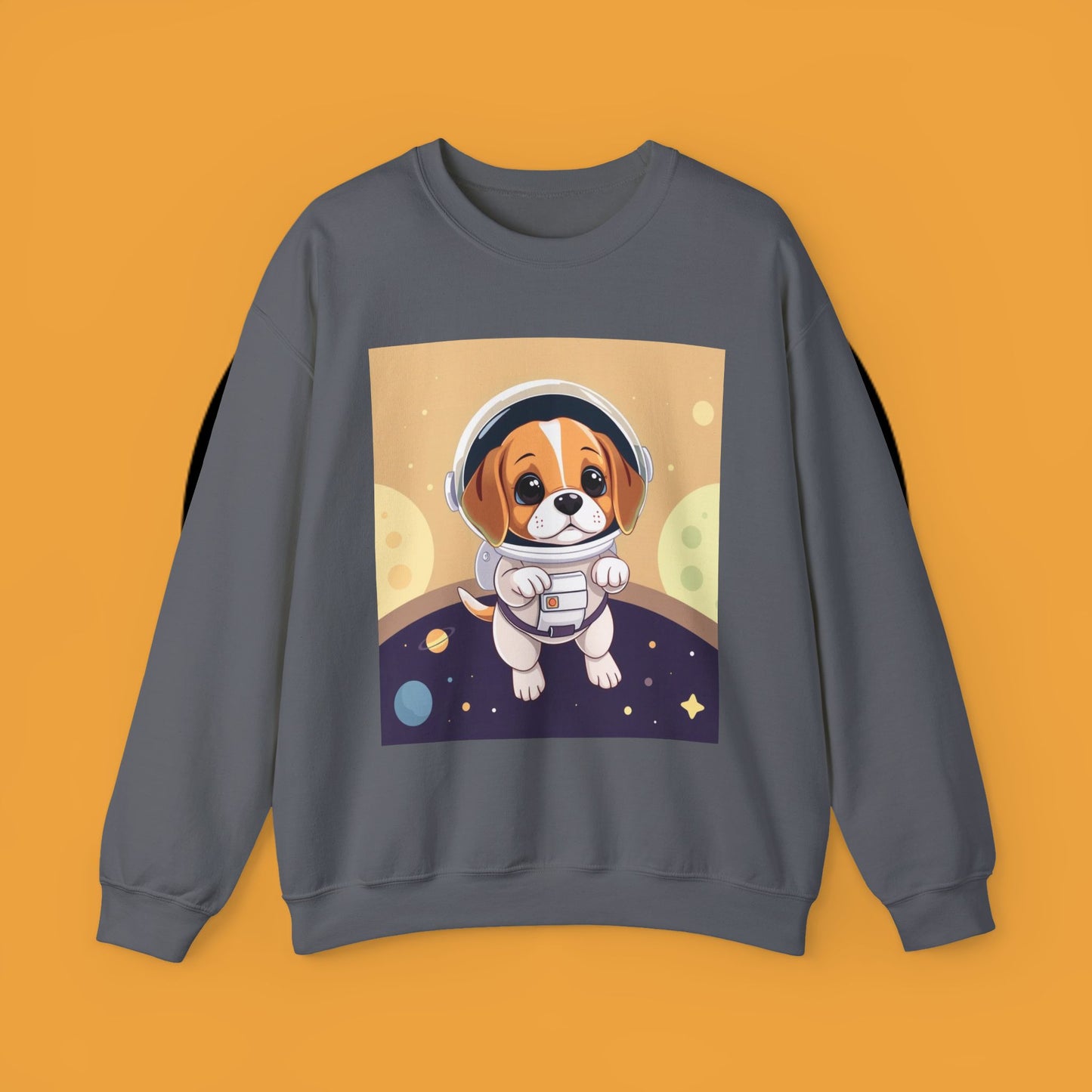 Astronaut Dog Crewneck Sweatshirt - Space Beagle Design with Helmet and Planets