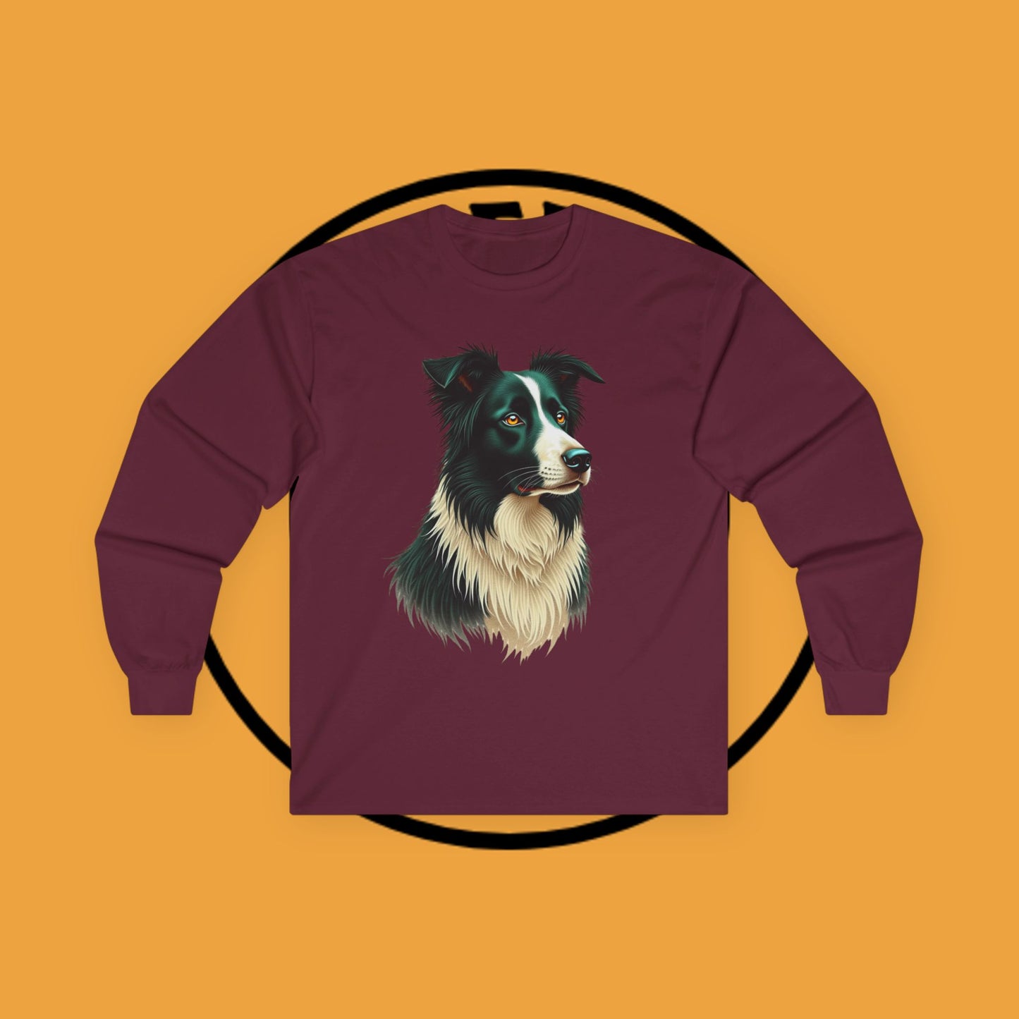 "Majestic Border Collie Portrait Long Sleeve Tee - Realistic Dog Art Shirt - Premium Canine Breed Apparel"
