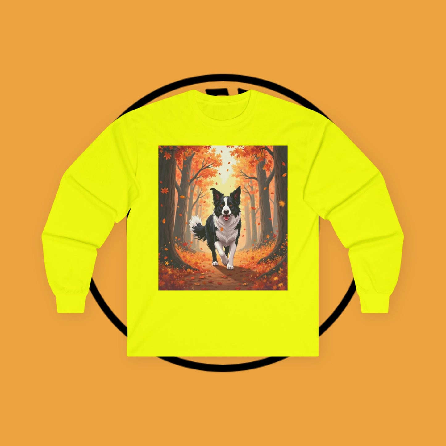 Autumn Border Collie Long Sleeve Tee - Fall Forest Dog Art Shirt | Seasonal Pet Apparel