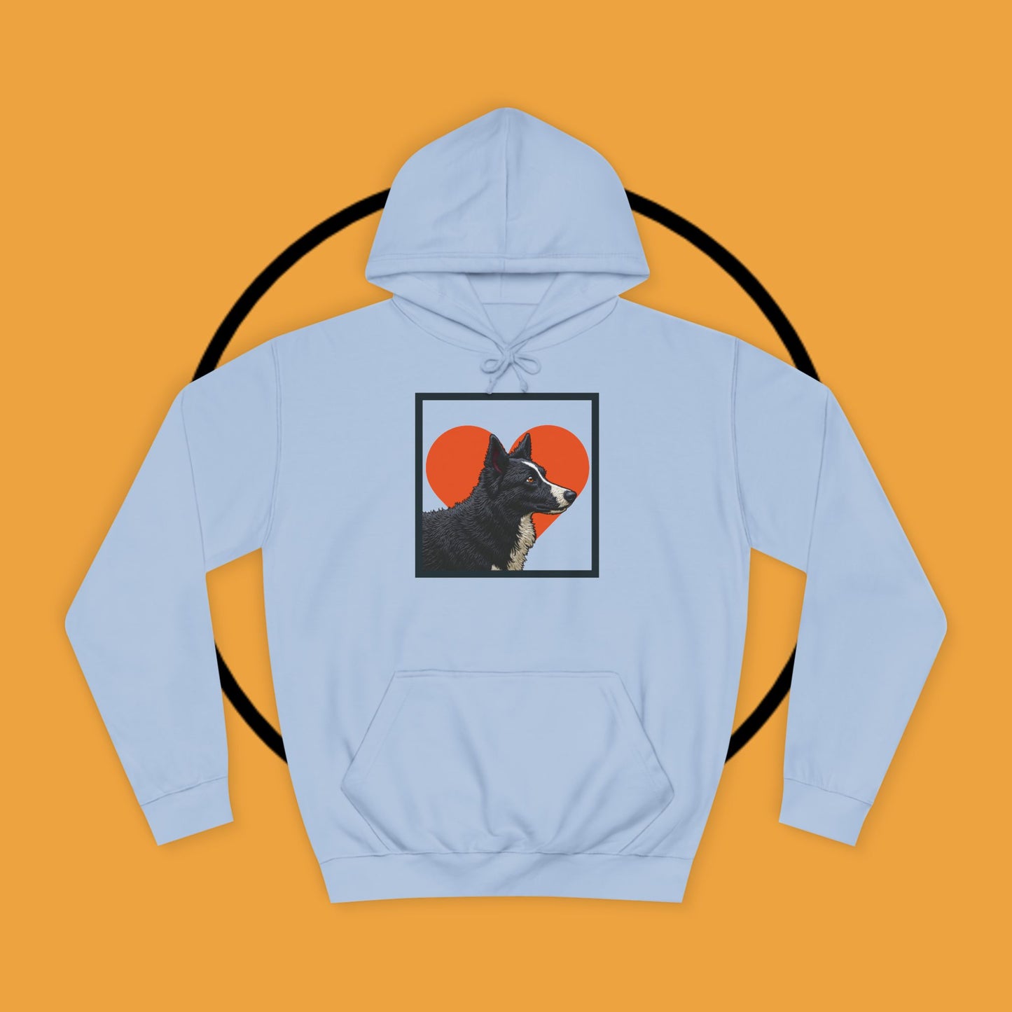 "Black & White Border Collie Portrait Hoodie - Bold Red Heart Background Dog Lover Sweatshirt | Premium Art Design"