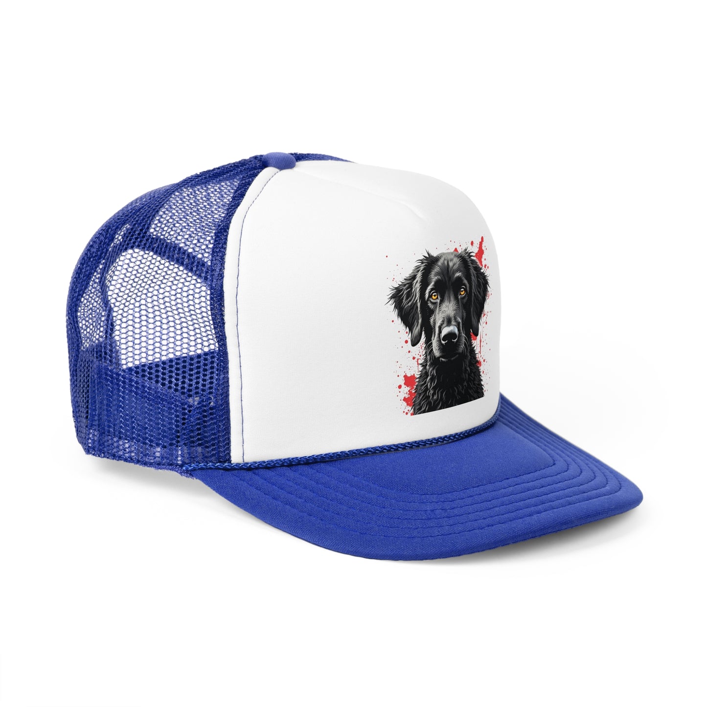 Black Dog Street Art Trucker Cap - Red Splatter Graffiti Design - Unisex Urban Cap