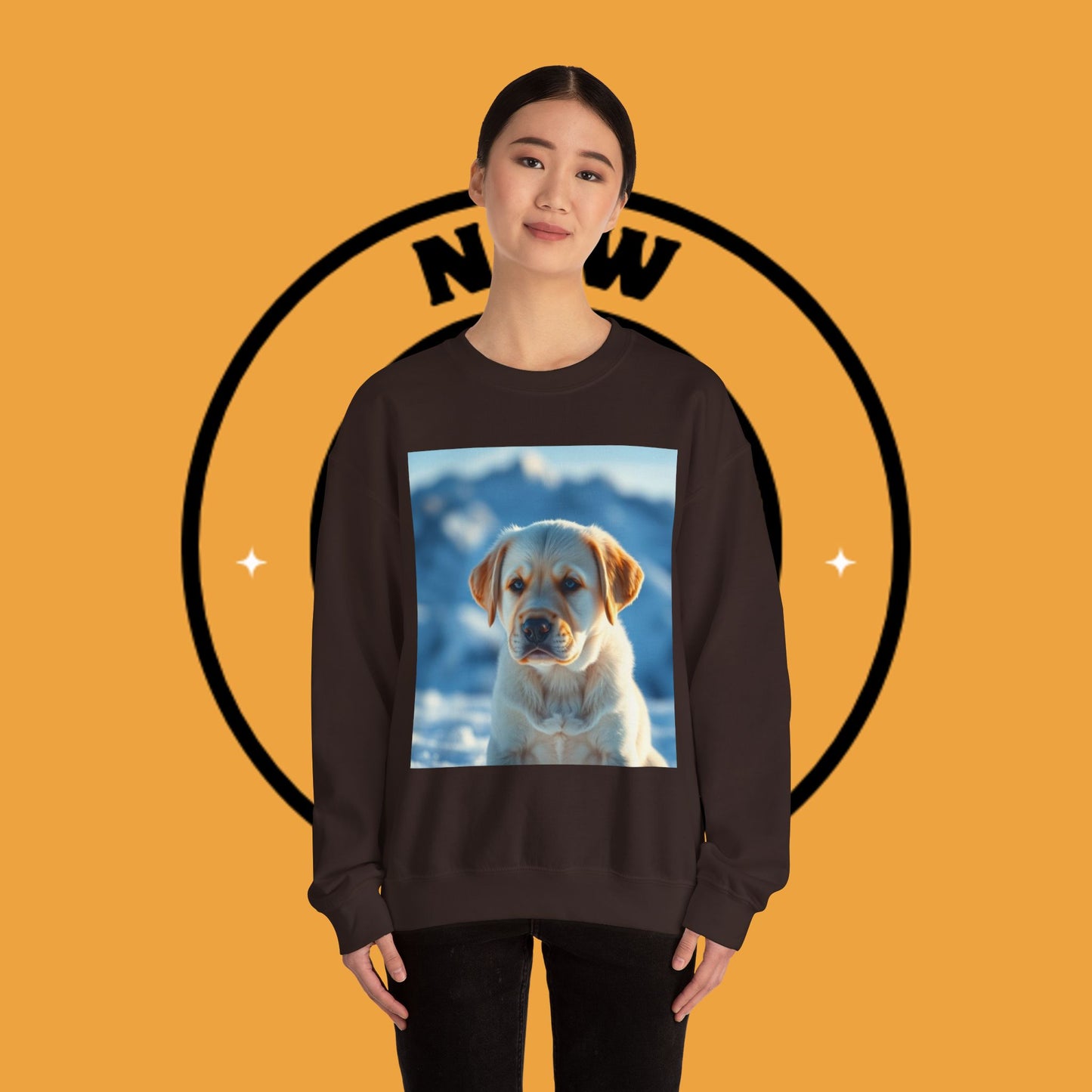 Crewneck Sweatshirt - Cute Labrador Puppy with Blue Eyes - Adorable Dog Portrait in Snow