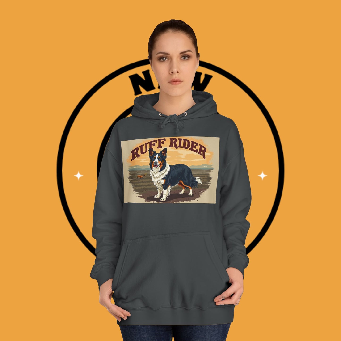 "Ruff Rider Border Collie Hoodie - Vintage Western Dog Lover Sweatshirt | Premium Quality Comfort Wear"