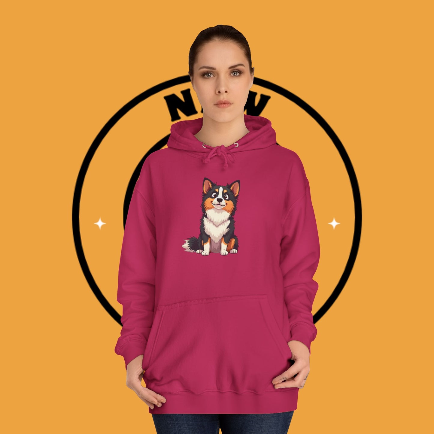 "Cute Tricolor Puppy Hoodie - Adorable Cartoon Dog Design | Kawaii Animal Streetwear for Dog Lovers"