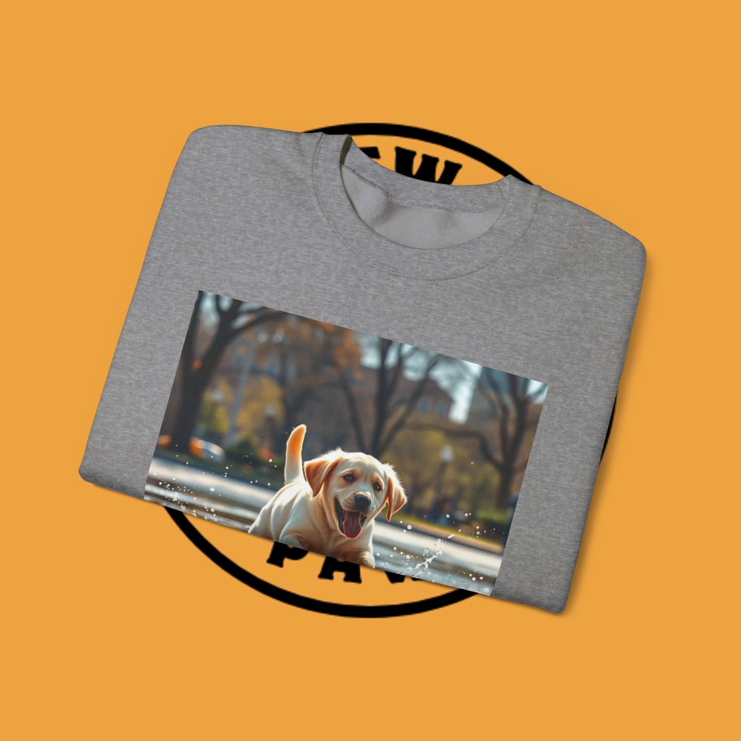 Unisex Dog Lover Crewneck Sweatshirt -Labrador Puppy Running in Water - Happy Dog Splashing in Puddle