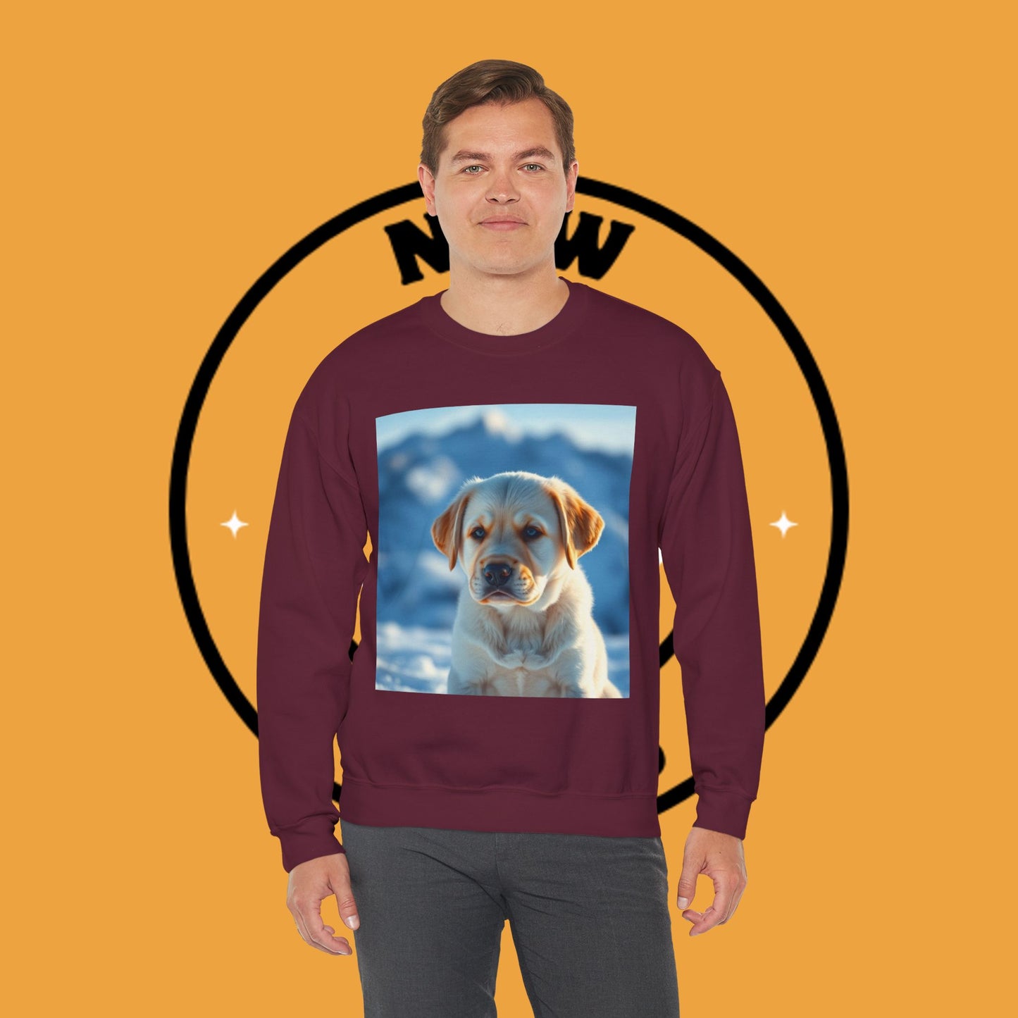 Crewneck Sweatshirt - Cute Labrador Puppy with Blue Eyes - Adorable Dog Portrait in Snow