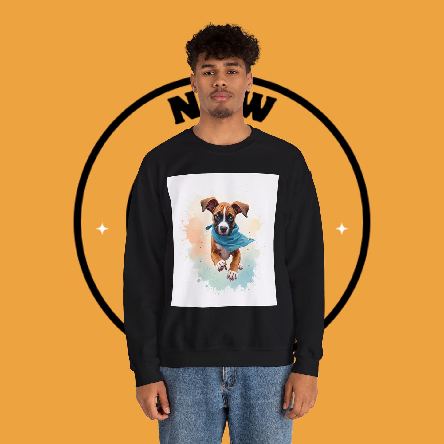 Watercolor Puppy Bandana Crewneck Sweatshirt - Artistic Dog Portrait - Unique Pet Lover Gift