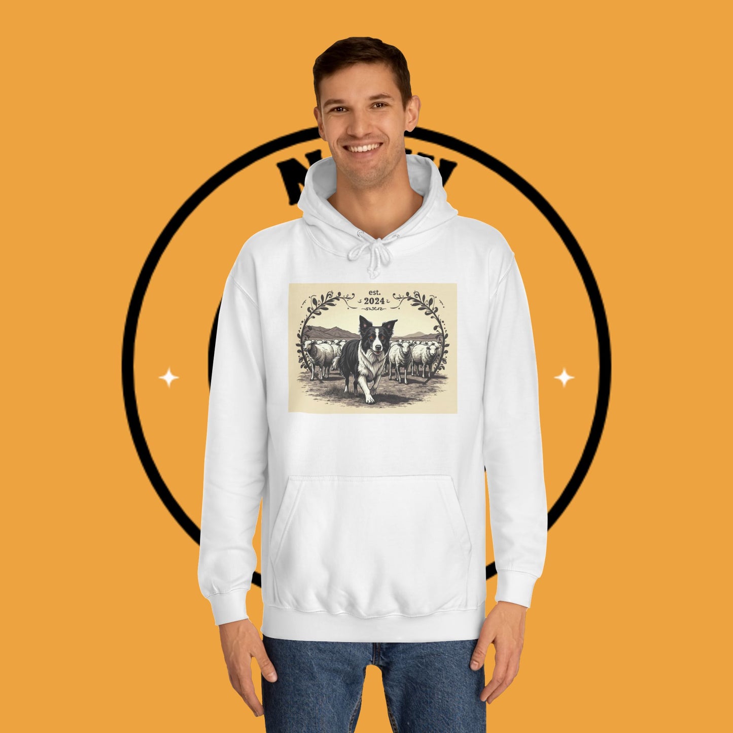 "Border Collie Sheep Herding Hoodie - Vintage Farm Life Est. 2024 Sweatshirt | Premium Pastoral Dog Design"