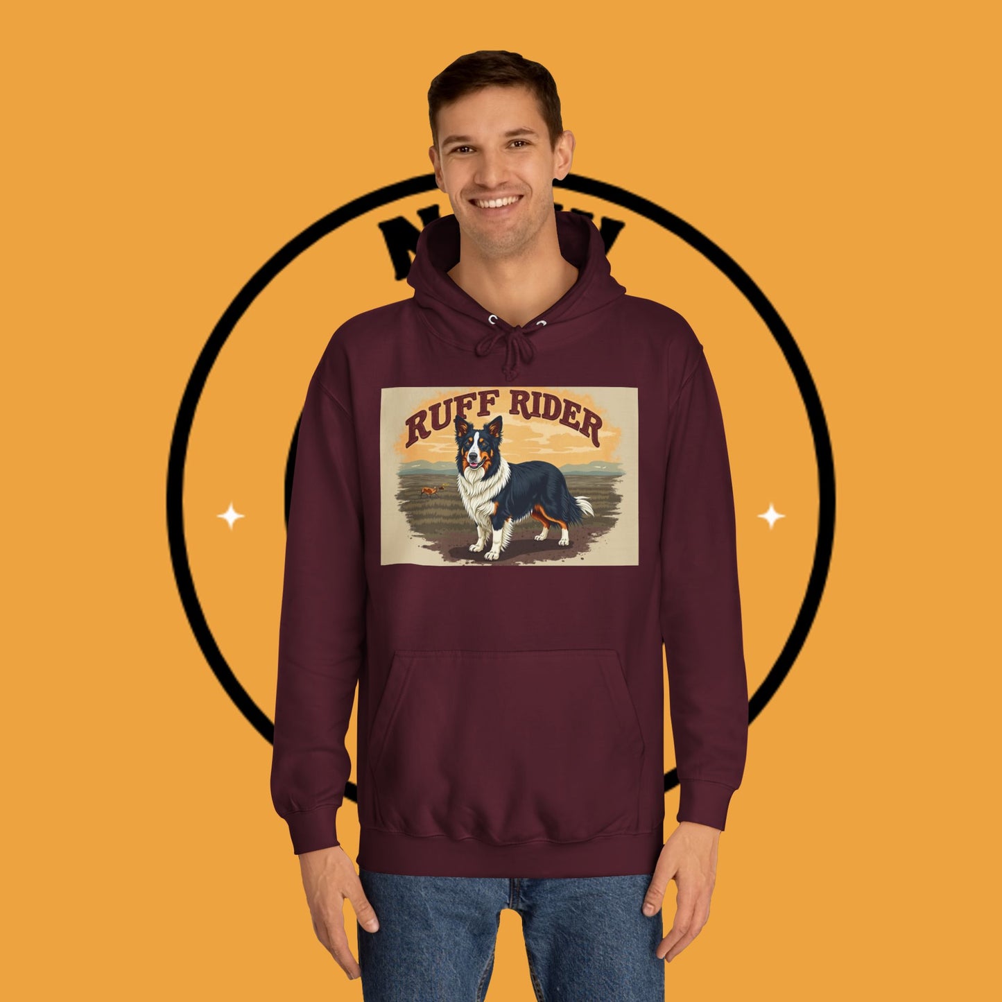 "Ruff Rider Border Collie Hoodie - Vintage Western Dog Lover Sweatshirt | Premium Quality Comfort Wear"
